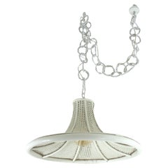 Grande suspension pagode en rotin et osier peinte en blanc, 1960