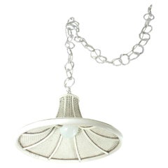 Large Rattan and Wicker White Painted Pagoda Pendant Hanging Light, 1960