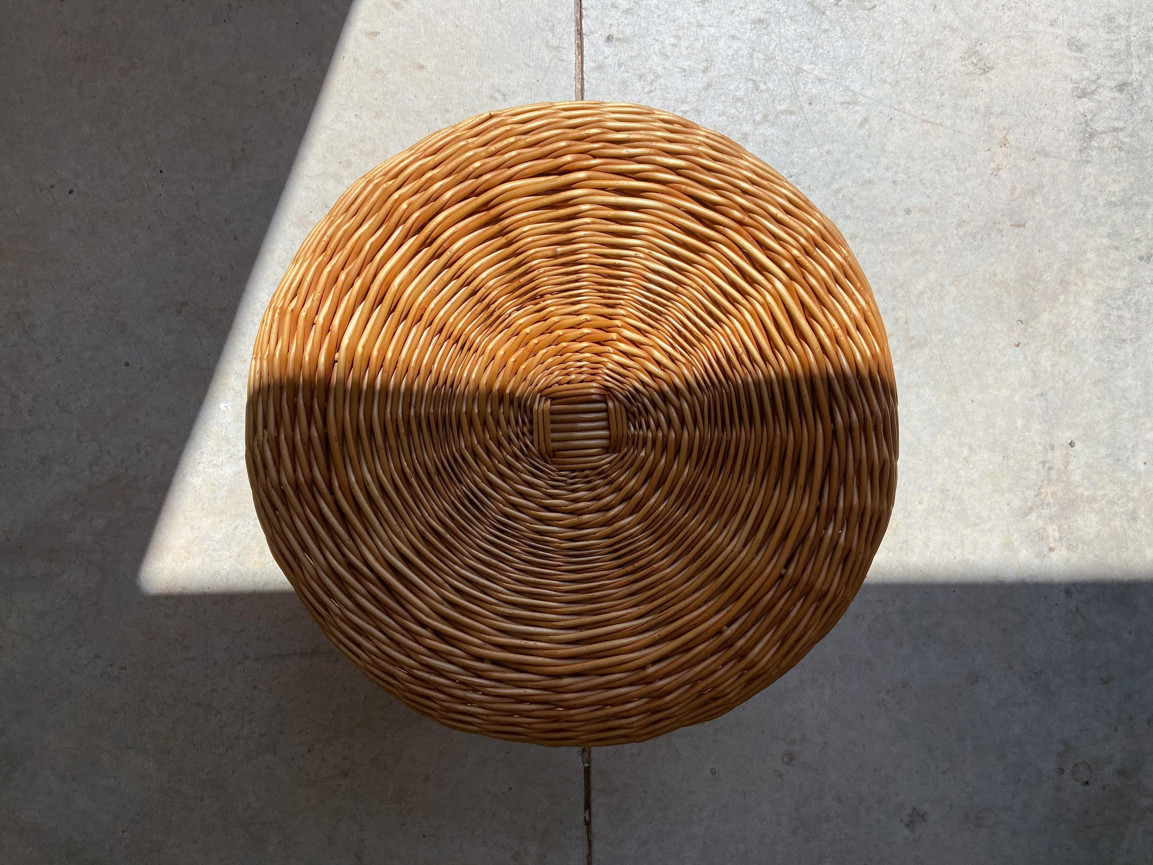 Large Rattan and Wood Stool Attributed to Tony Paul, 1960 For Sale 3