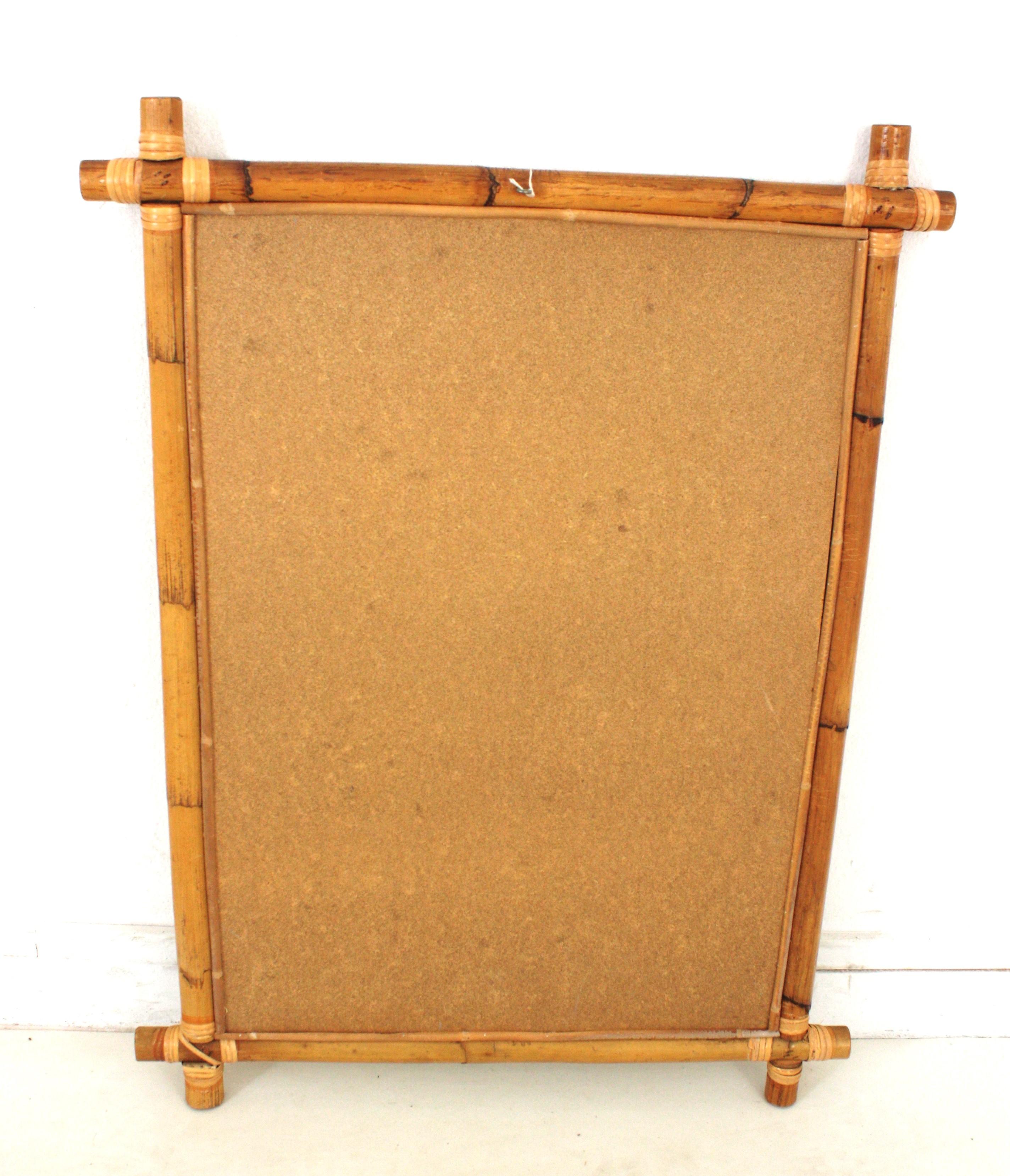 Large Rattan Bamboo Rectangular Mirror with Crossed Corners For Sale 2