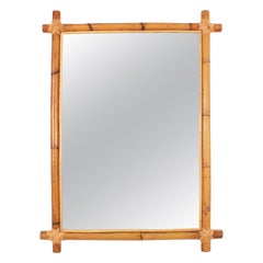 Large Rattan Bamboo Rectangular Mirror with Crossed Corners