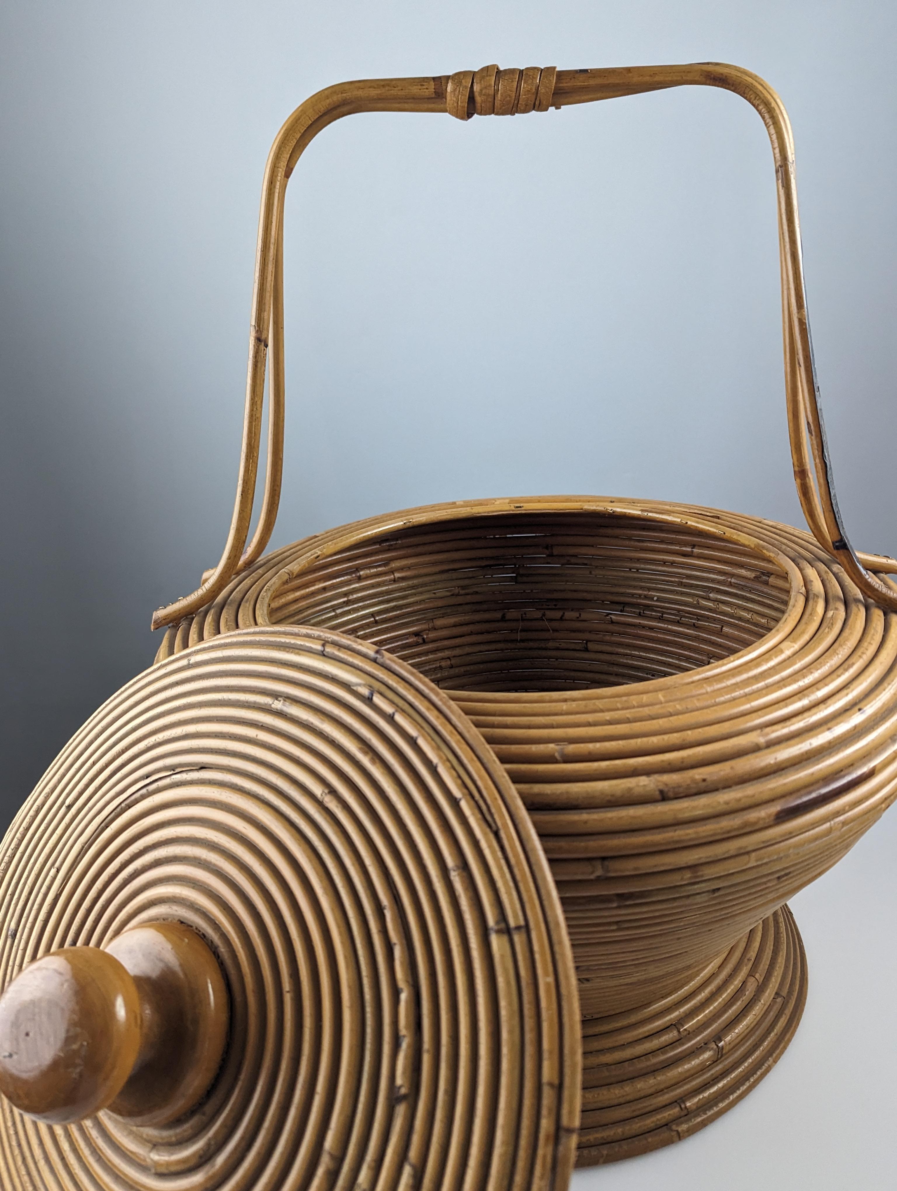 Mid-20th Century Large Rattan basket by Vivai del Sud, Italy 1960s For Sale