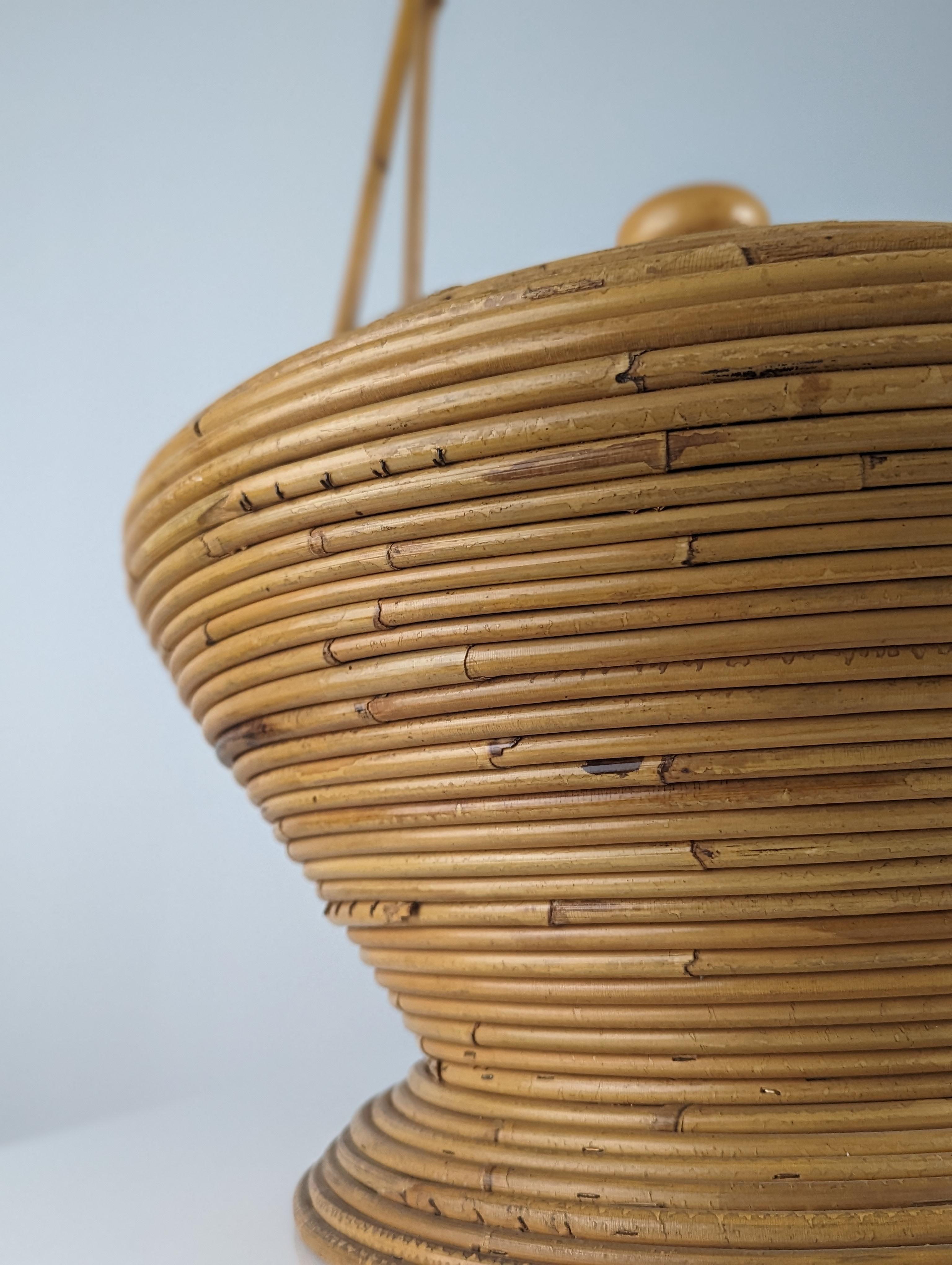 Bamboo Large Rattan basket by Vivai del Sud, Italy 1960s For Sale