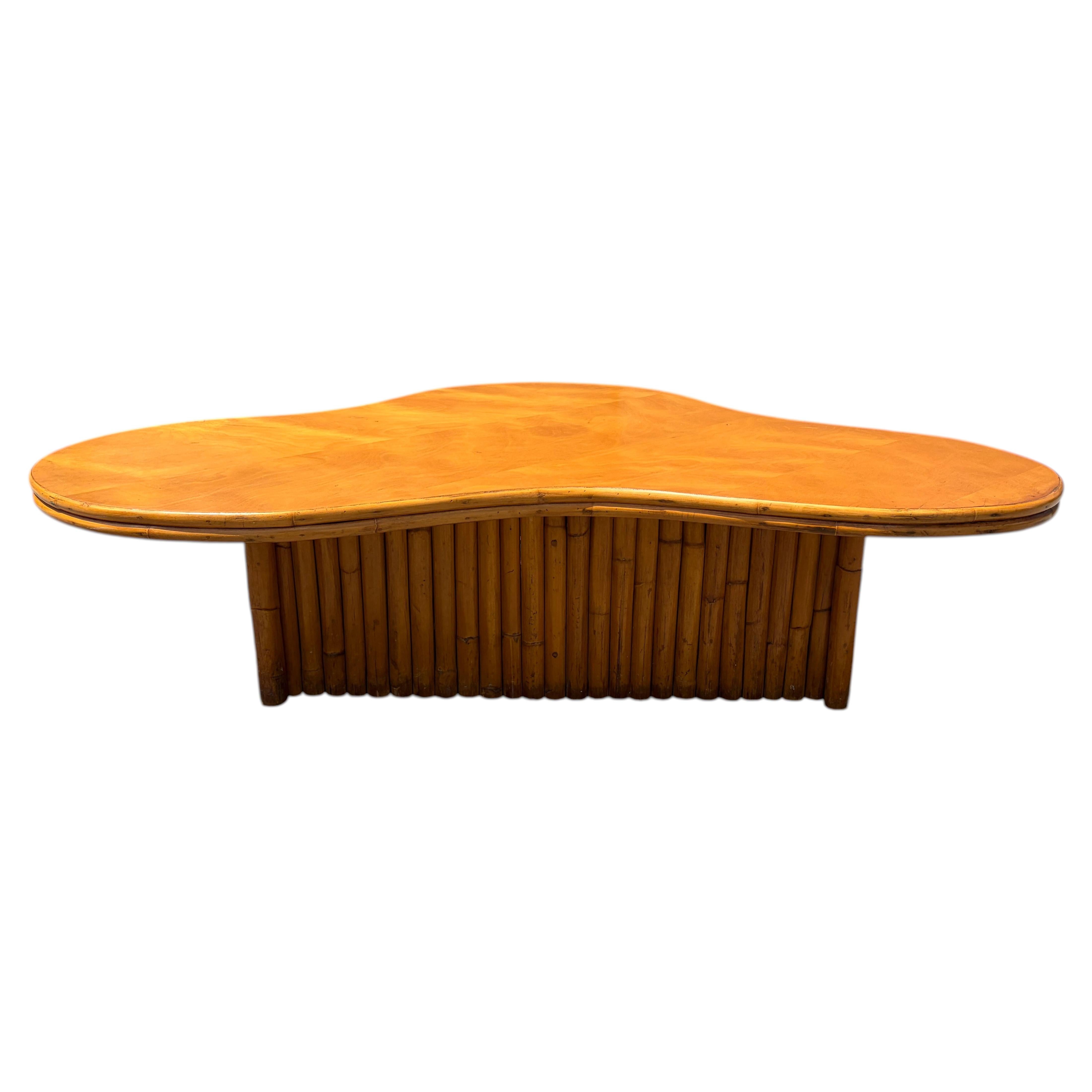 Large Rattan Biomorphic Coffee Table, USA 1950