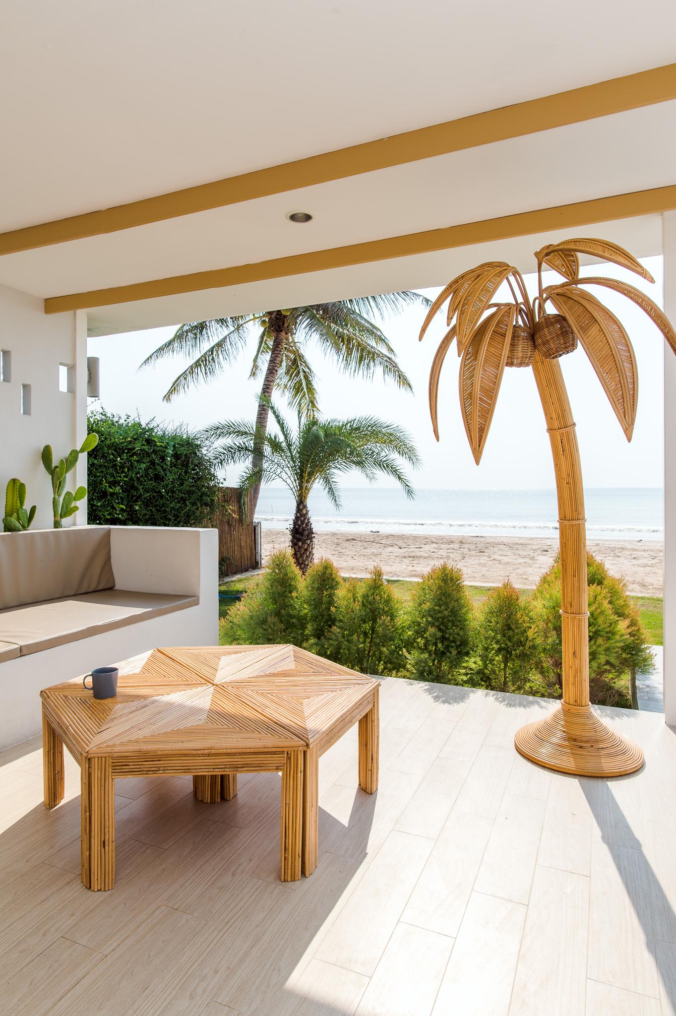 Contemporary Large Rattan Coconut Tree / Palm Tree Floor Lamp