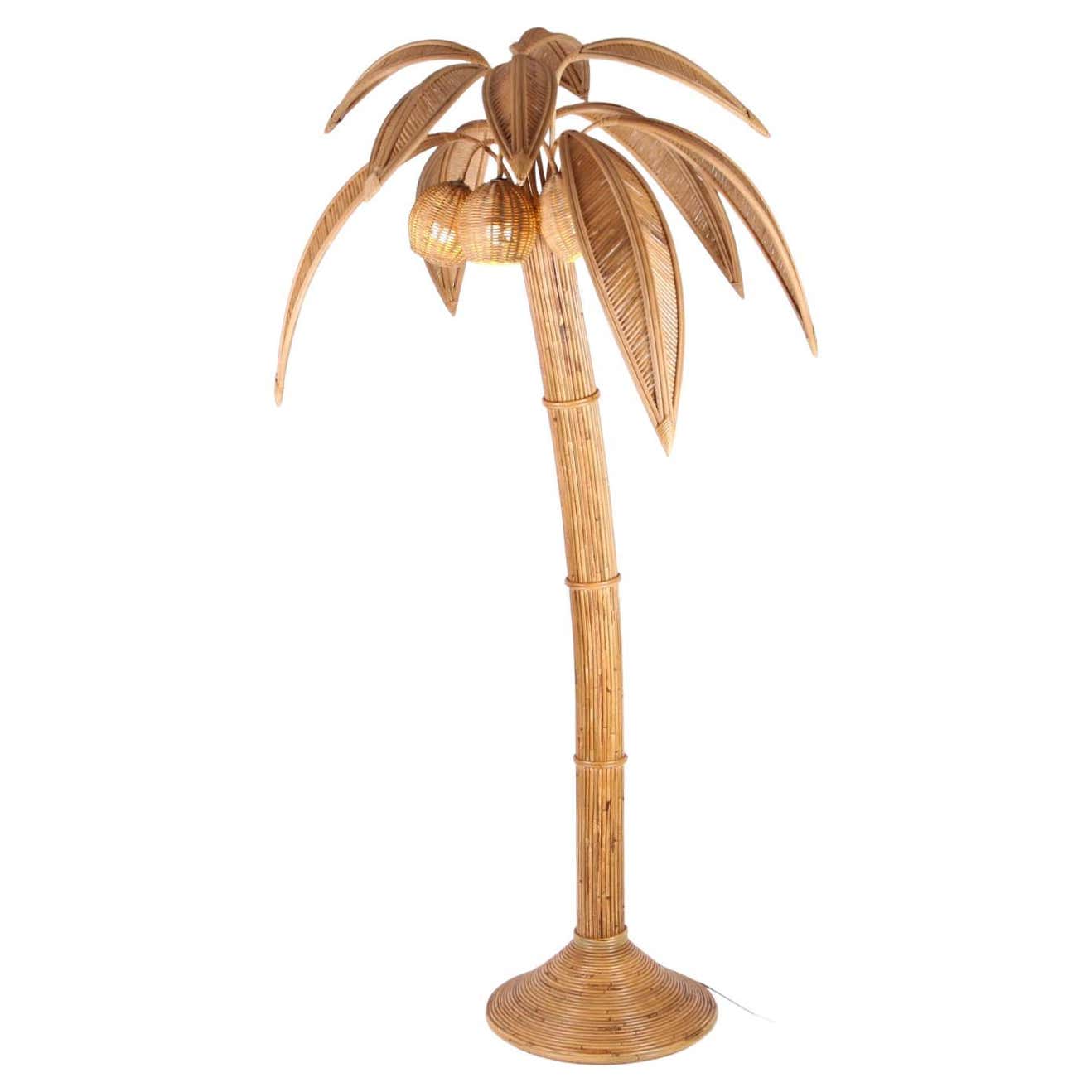 Large Rattan Palm Tree Large Rattan Coconut Tree / Palm Tree Floor Lamp For Sale at 1stDibs