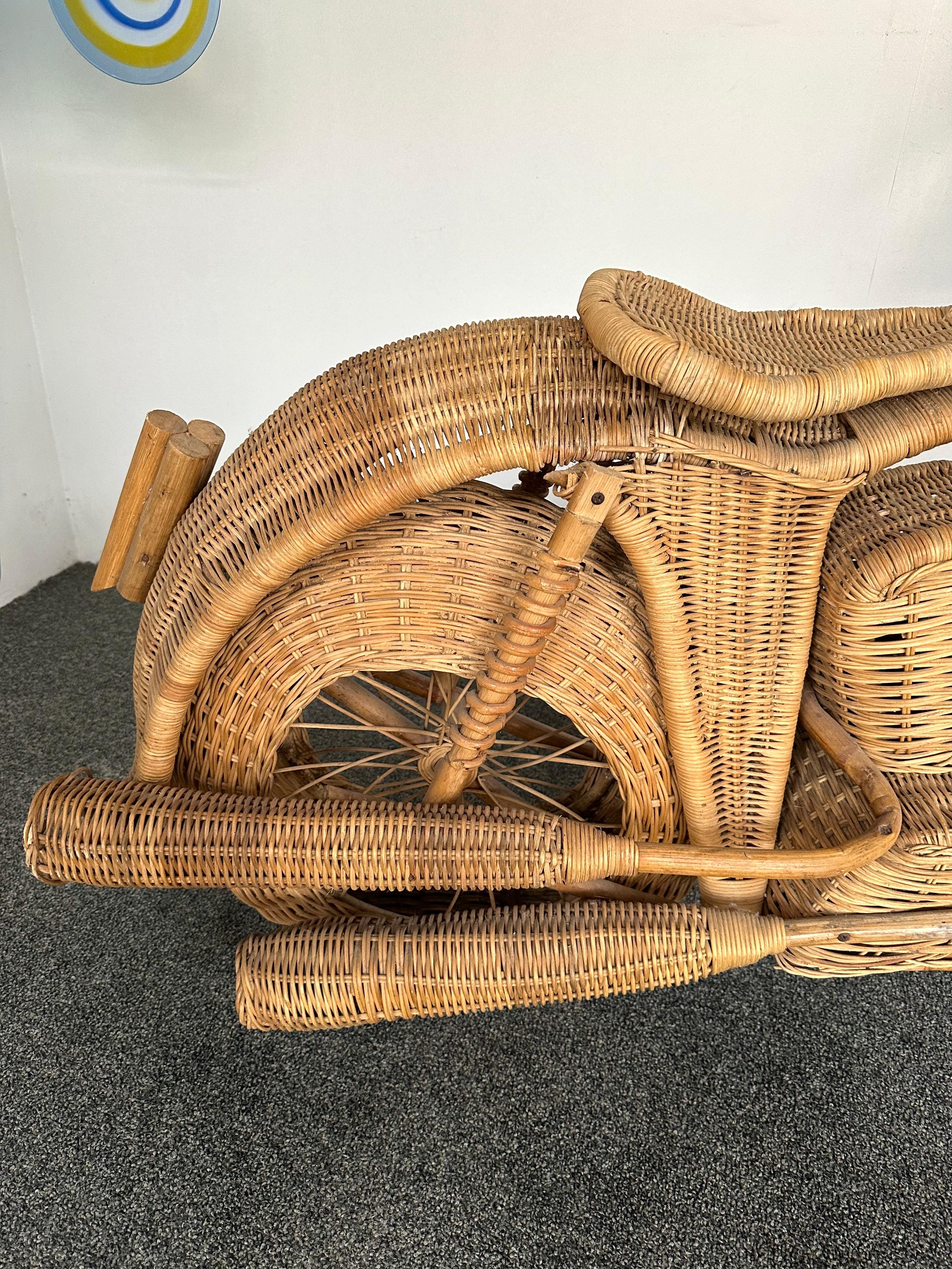 Large Rattan Decorative Motorcycle Sculpture. Italy, 1980s 5