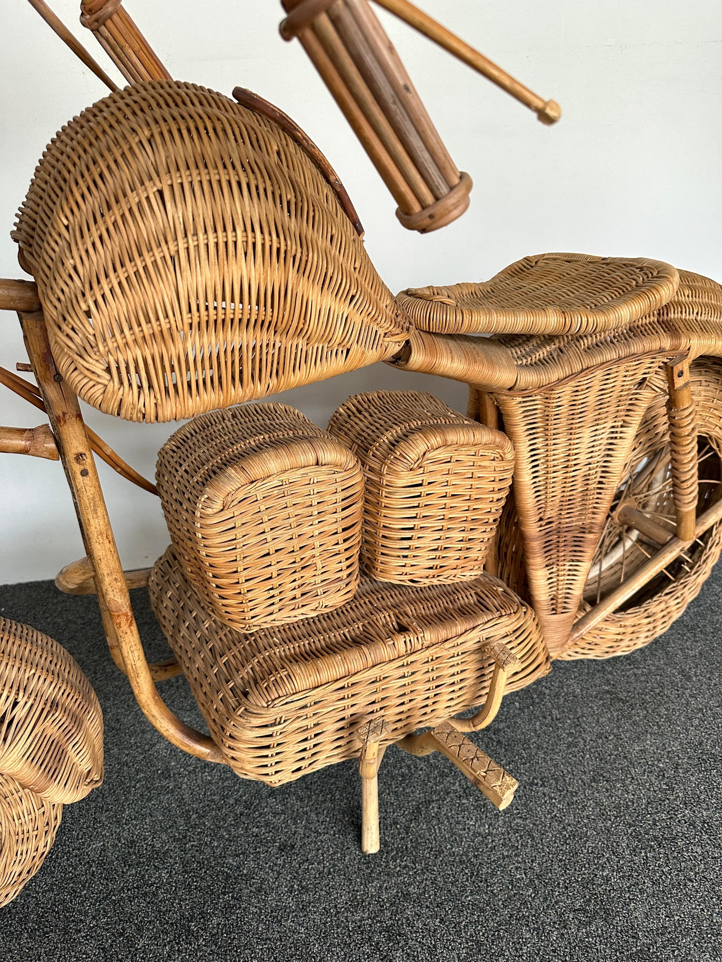 Large Rattan Decorative Motorcycle Sculpture. Italy, 1980s 6