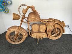 Large Rattan Decorative Motorcycle Sculpture. Italy, 1980s