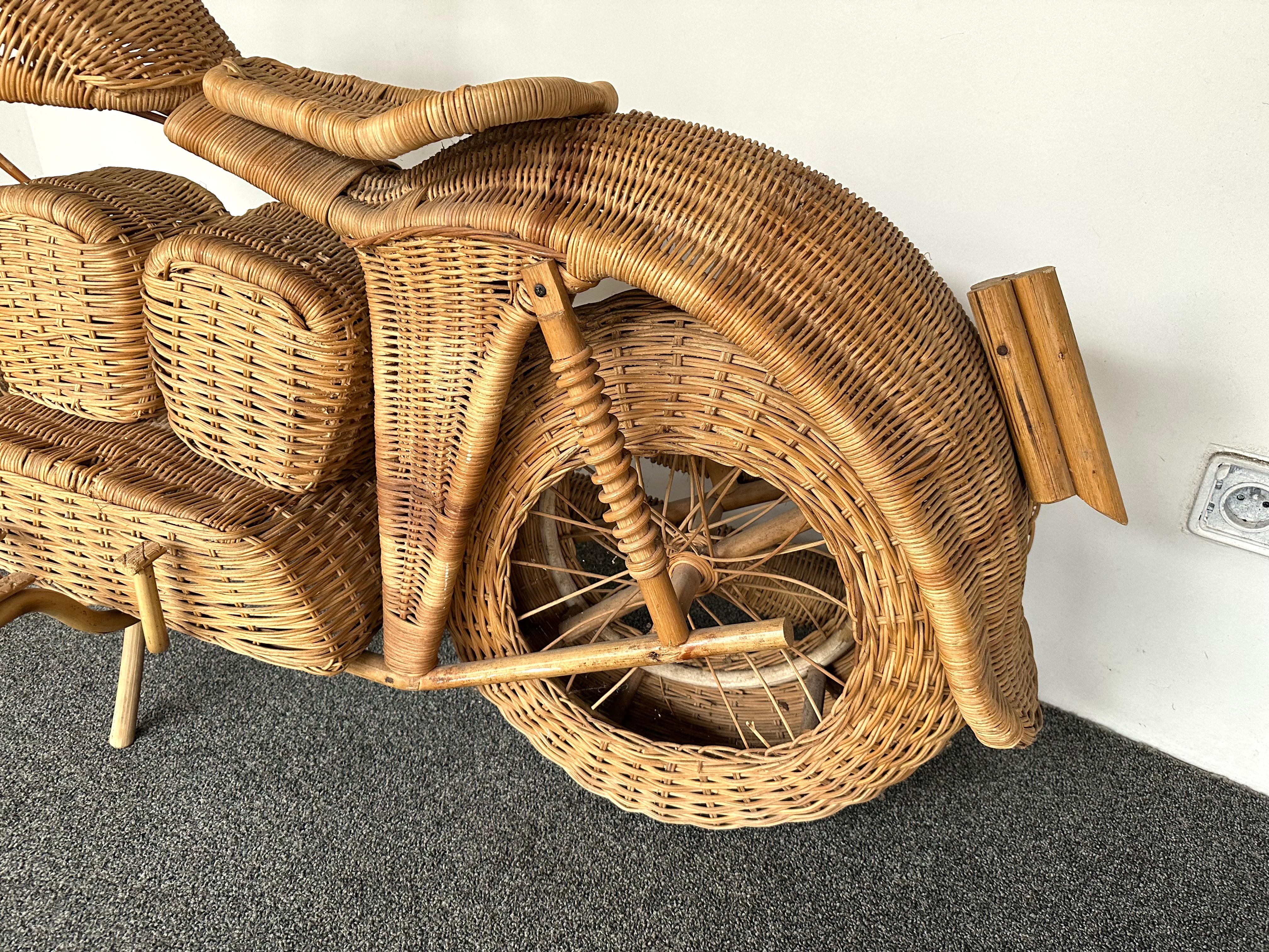 Large Rattan Decorative Motorcycle Sculpture. Italy, 1980s 1