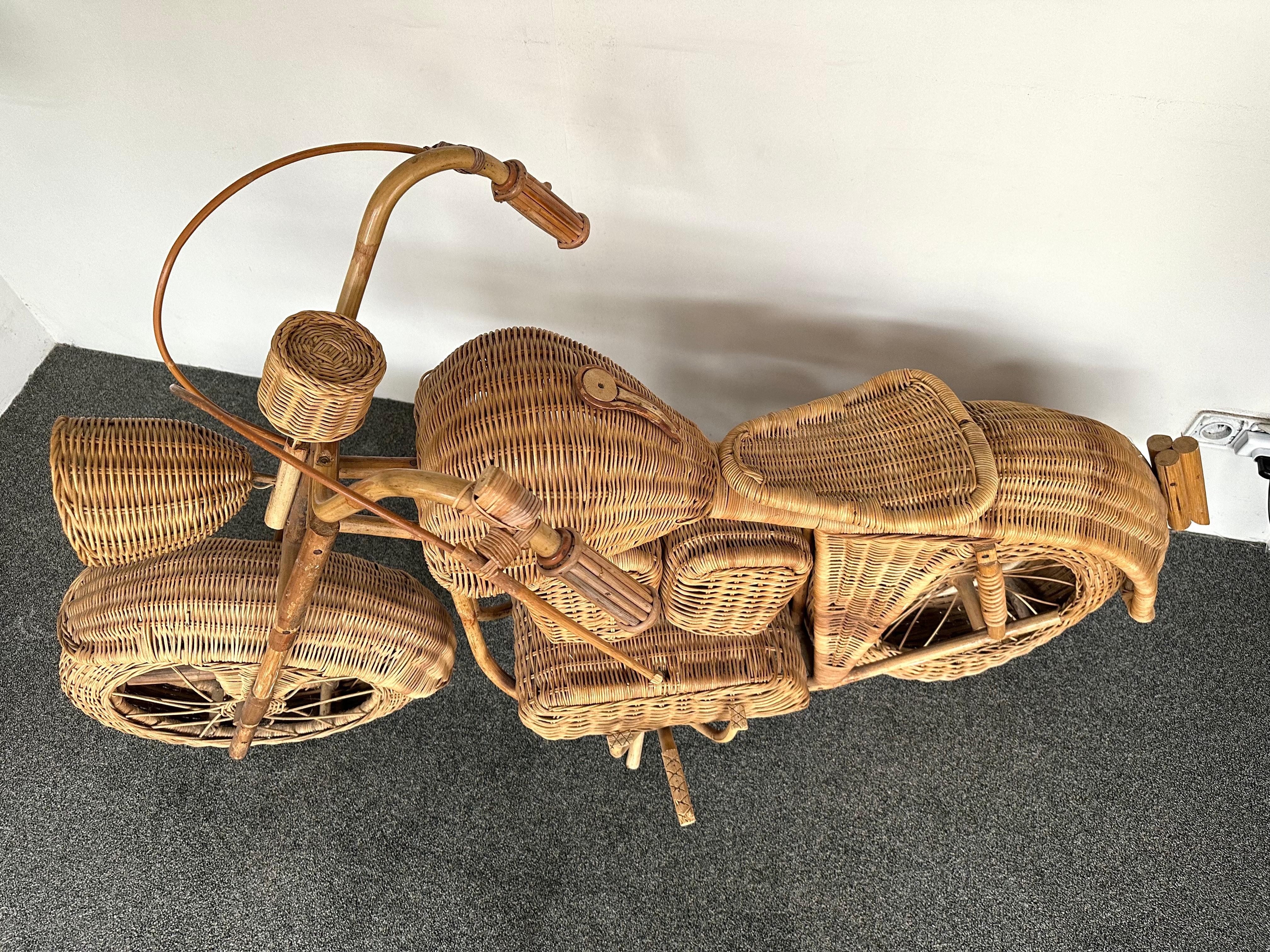Large Rattan Decorative Motorcycle Sculpture. Italy, 1980s 2