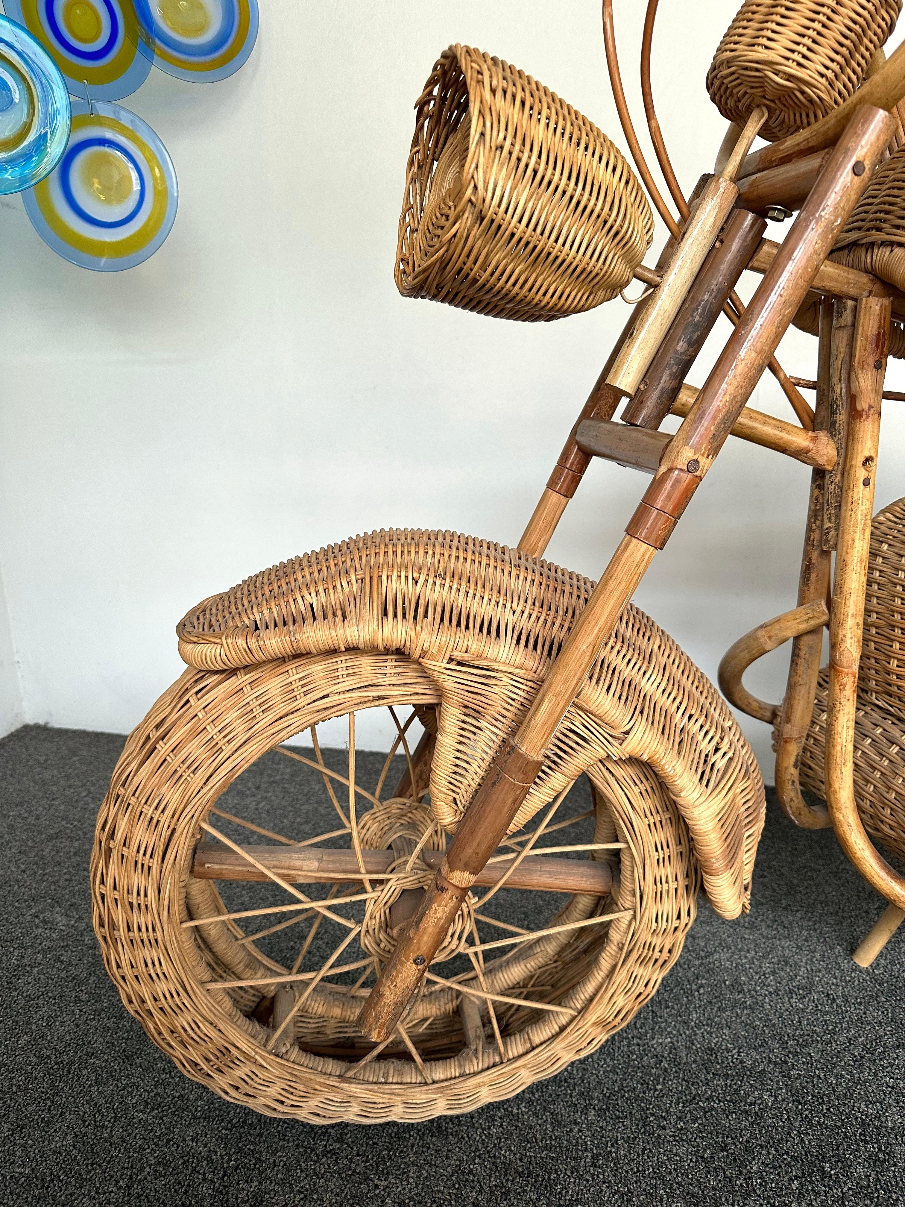 Large Rattan Decorative Motorcycle Sculpture. Italy, 1980s 3