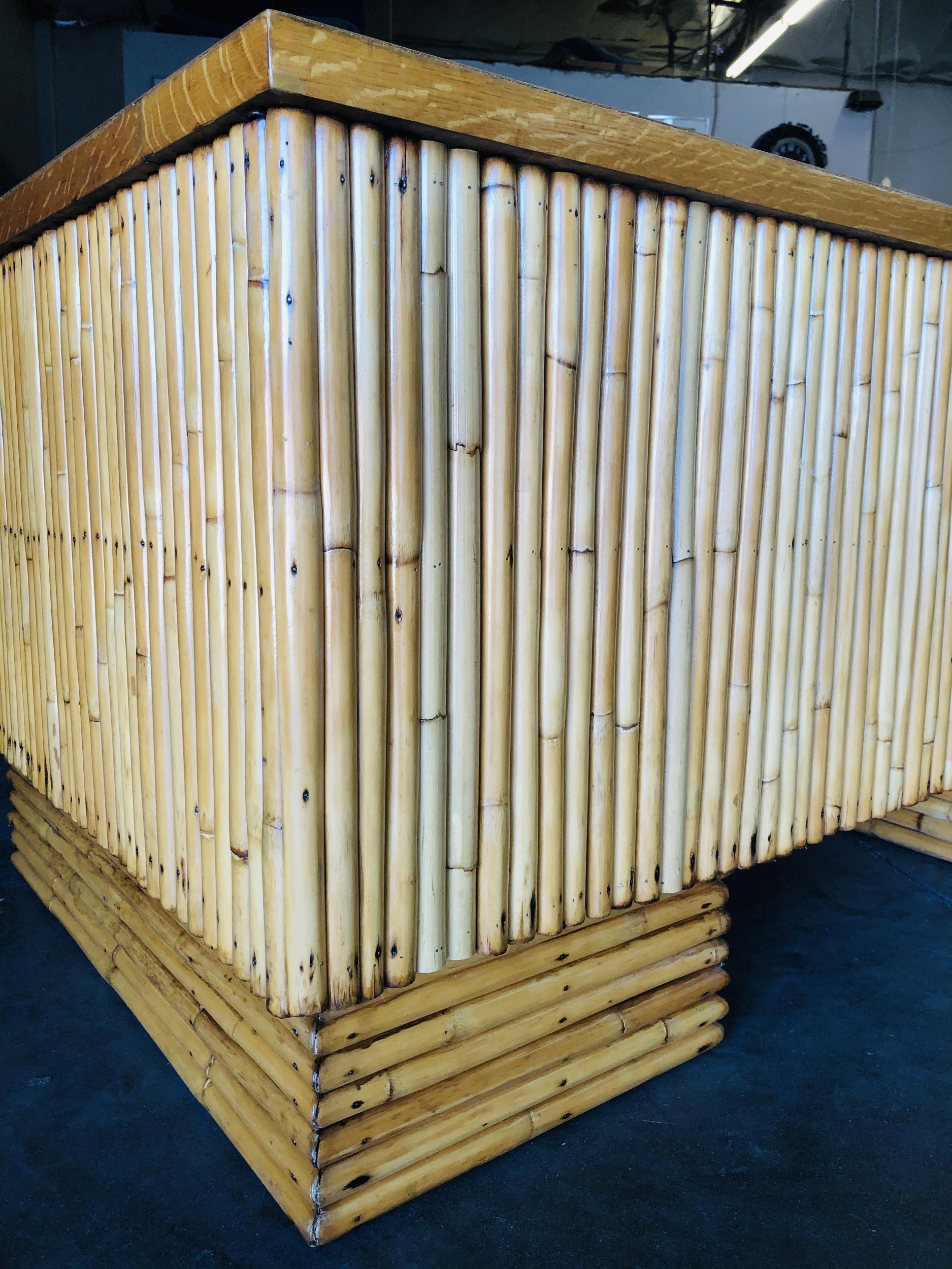 Large Rattan Executive Desk with Stacked Base and Solid Mahogany Top 4