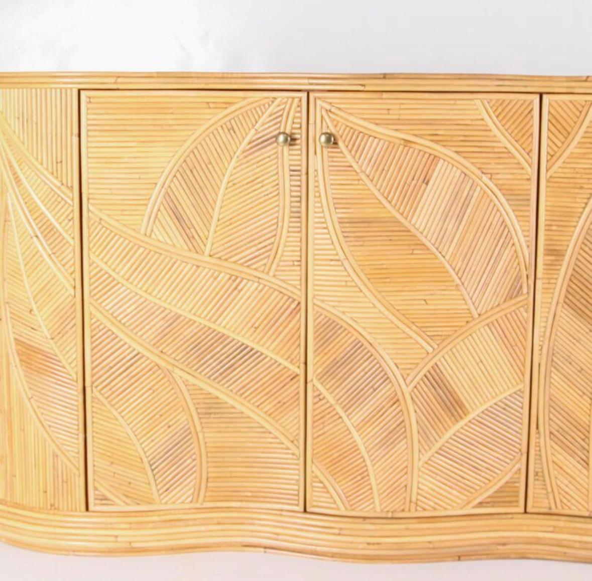Contemporary Large rattan « foliages » credenza  For Sale