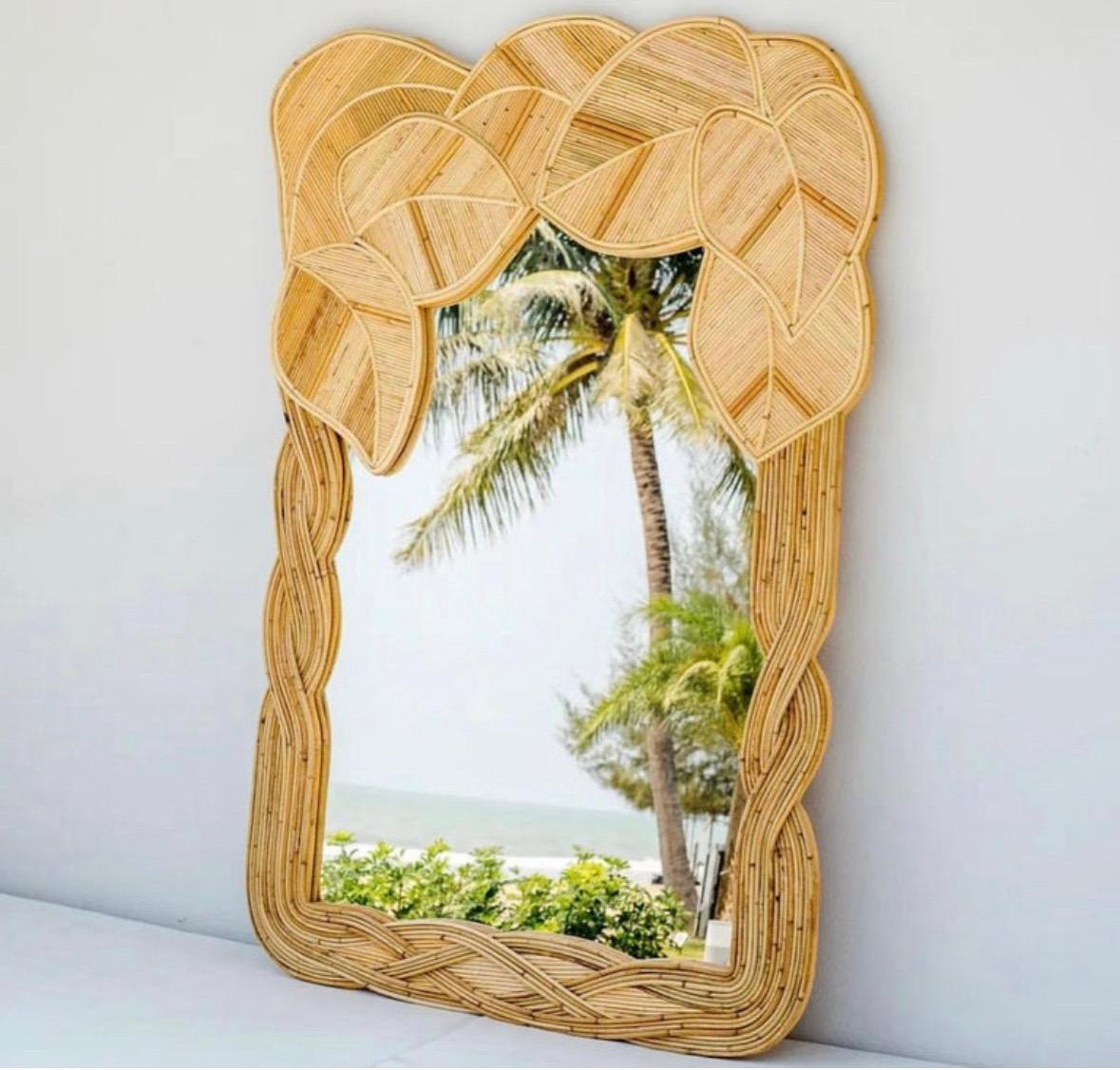 Large rattan « foliages » mirror  For Sale 4