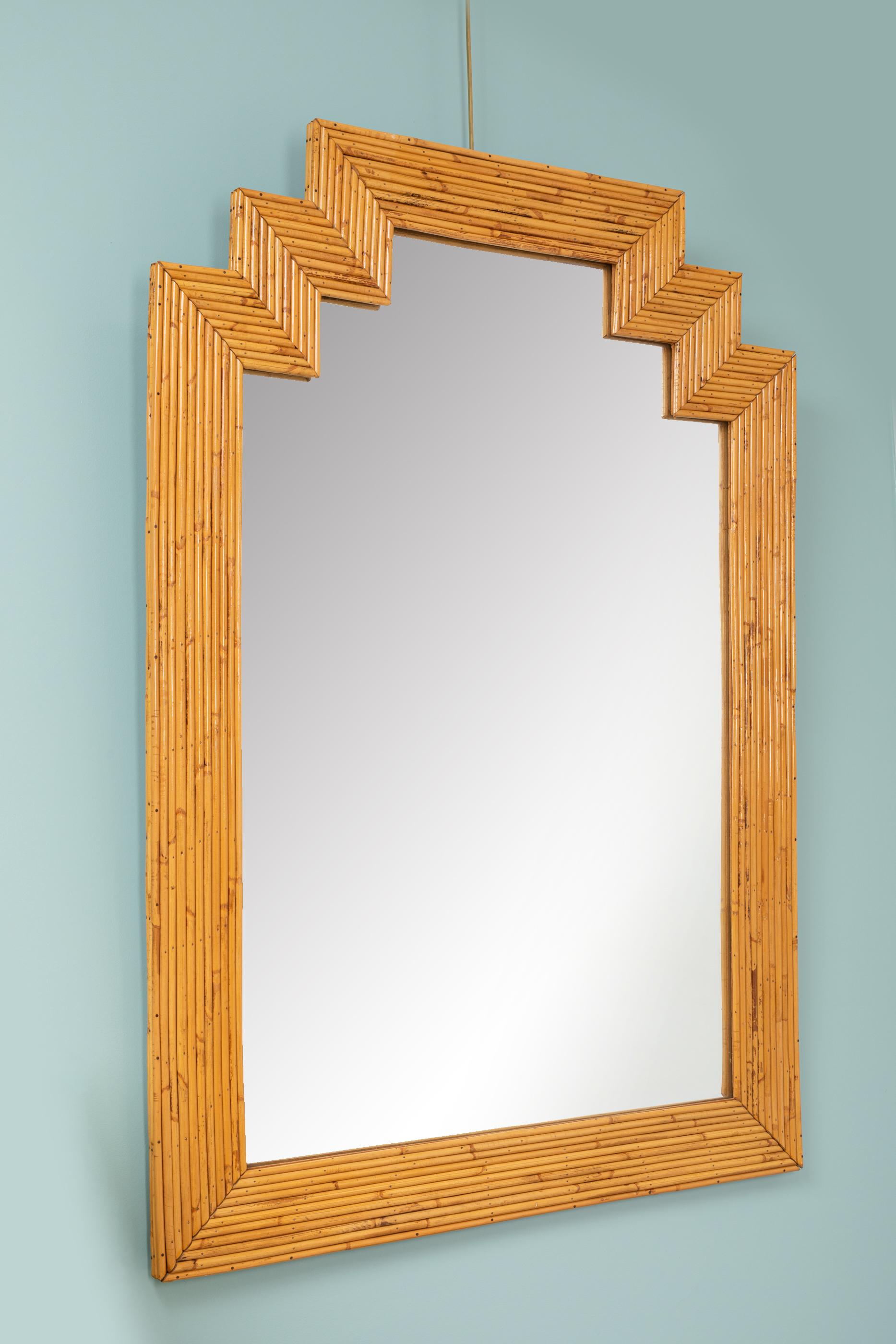 Mid-Century Modern Large Rattan Frame Mirror, France, 1960's