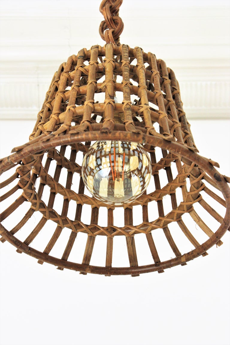 Large Rattan Grid Bell Pendant Light / Hanging Ceiling Lamp, France ...