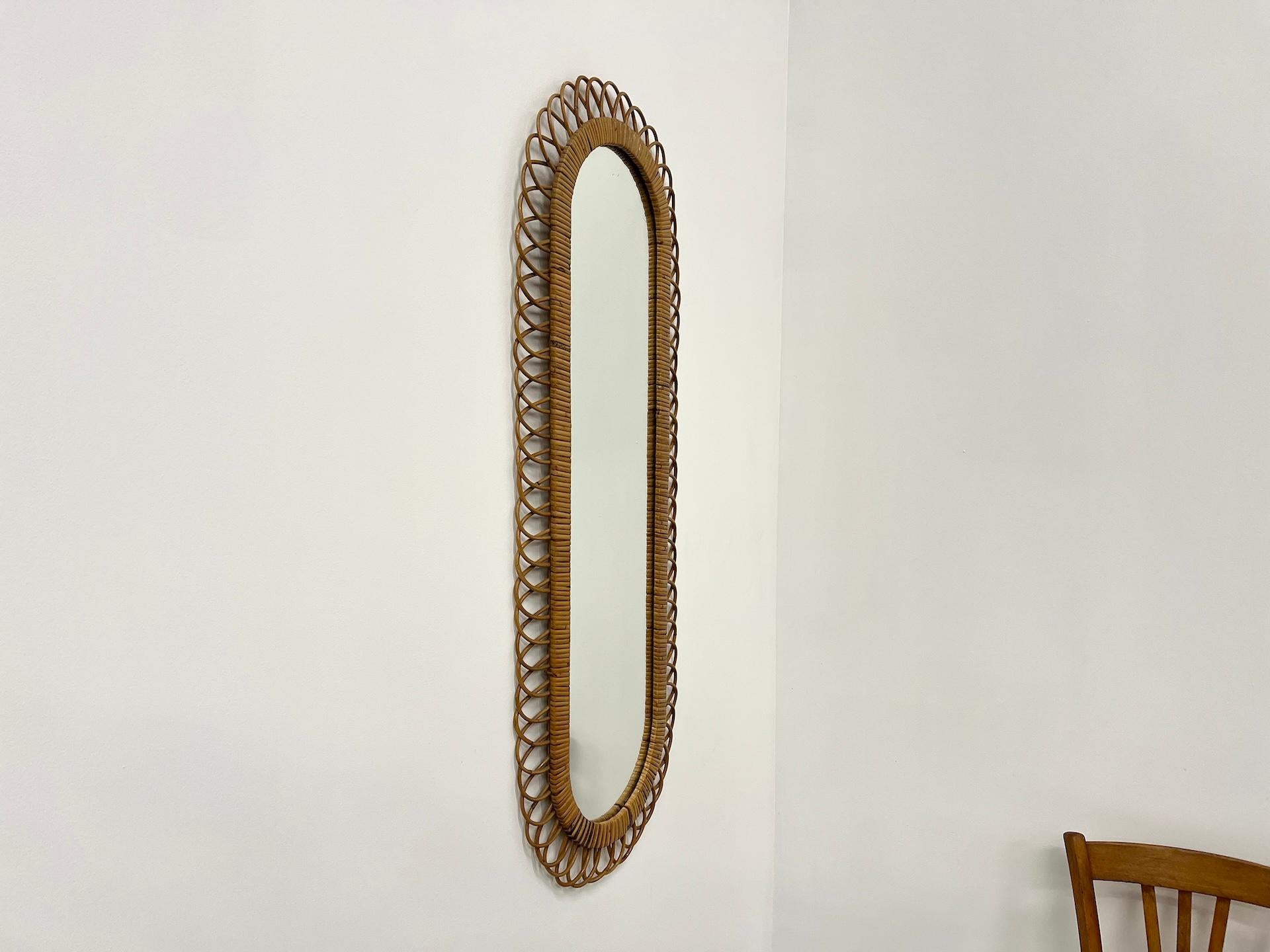 Mid-Century Modern Large rattan mirror by Franco Albini for Bonacina 1960
