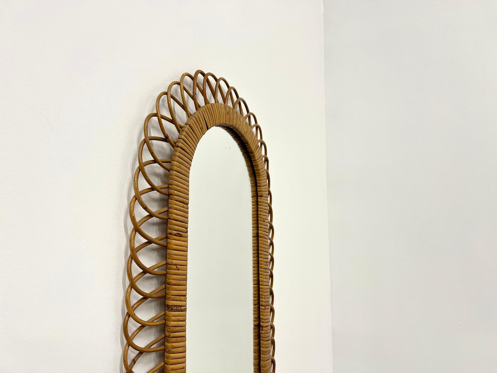 Italian Large rattan mirror by Franco Albini for Bonacina 1960