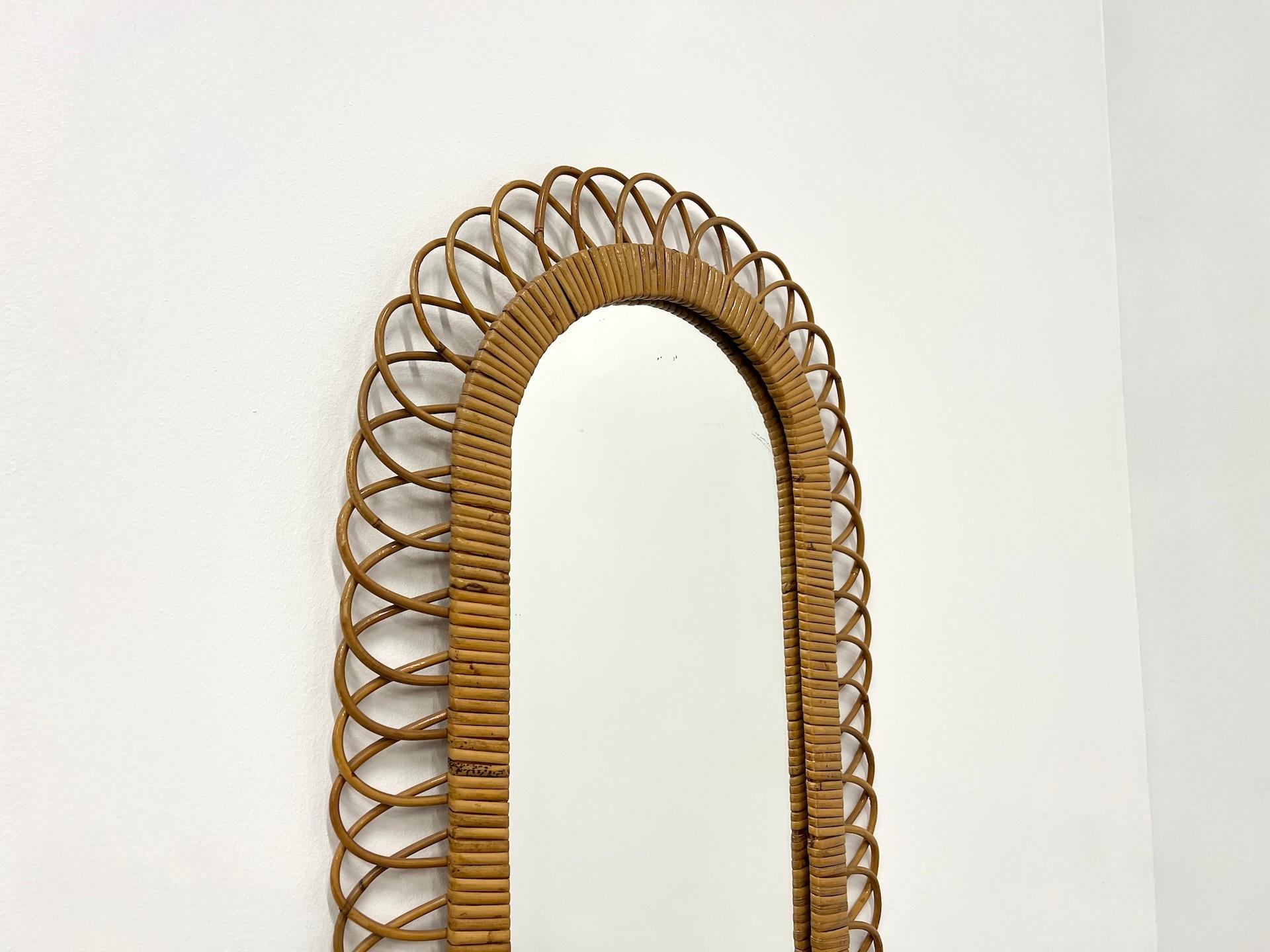 Large rattan mirror by Franco Albini for Bonacina 1960 In Good Condition In LYON, FR