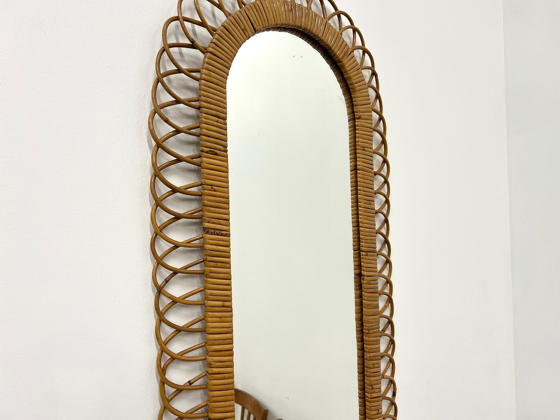 Mid-20th Century Large rattan mirror by Franco Albini for Bonacina 1960