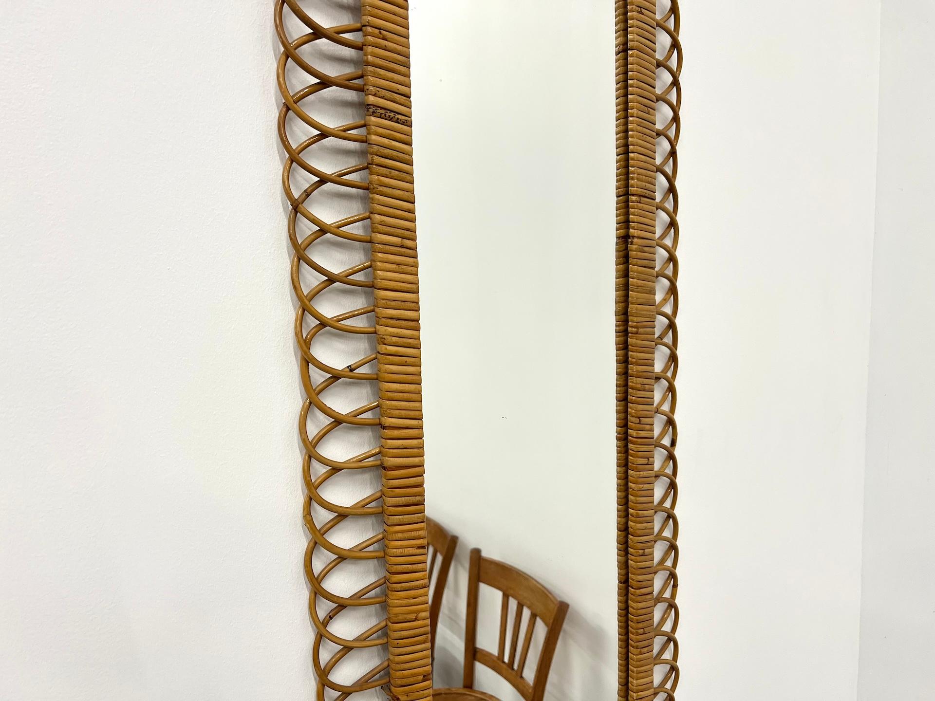 Rattan Large rattan mirror by Franco Albini for Bonacina 1960