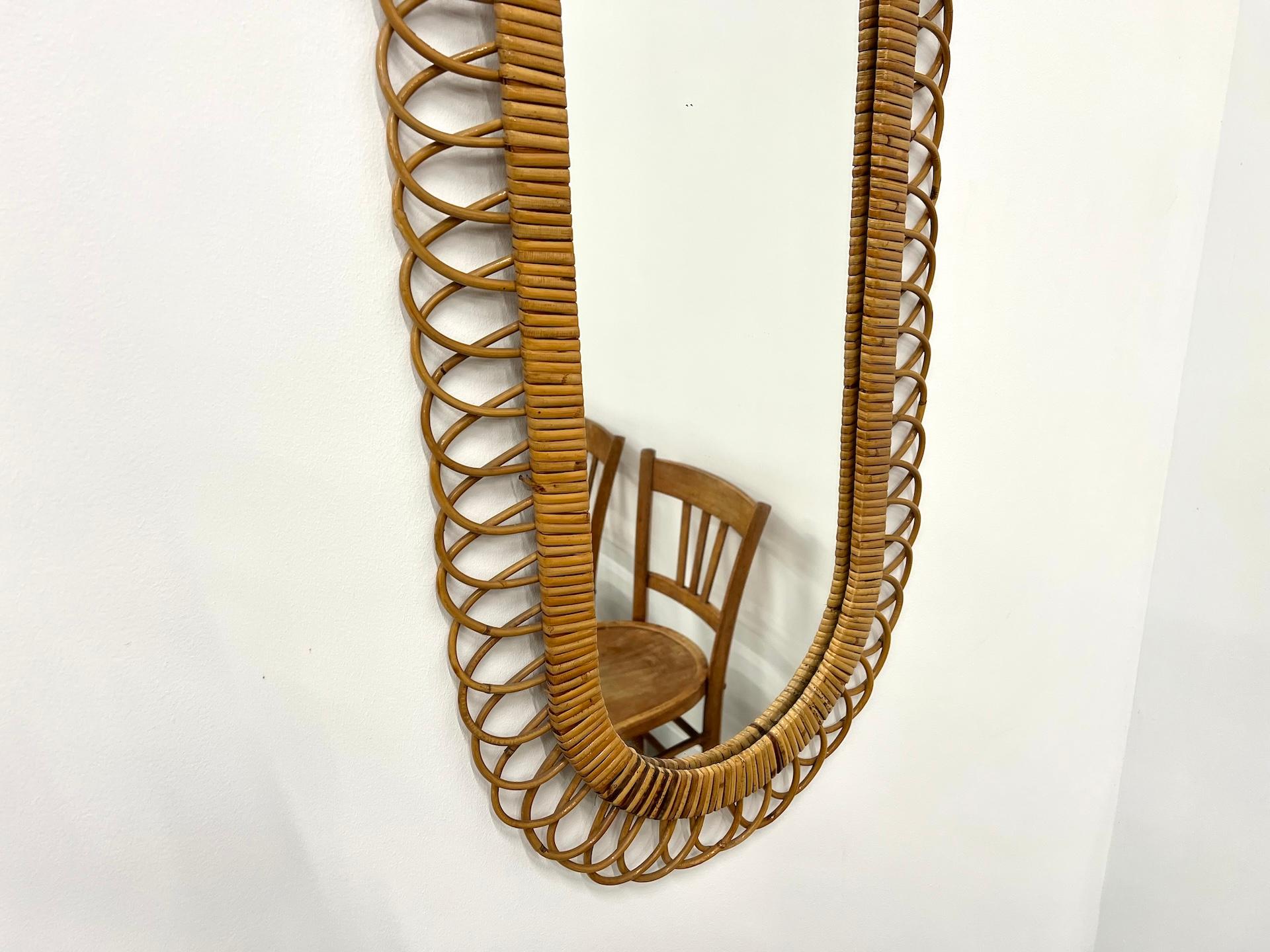 Large rattan mirror by Franco Albini for Bonacina 1960 1