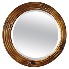 Large Rattan Mirror with Leather Strapping by Milling Road