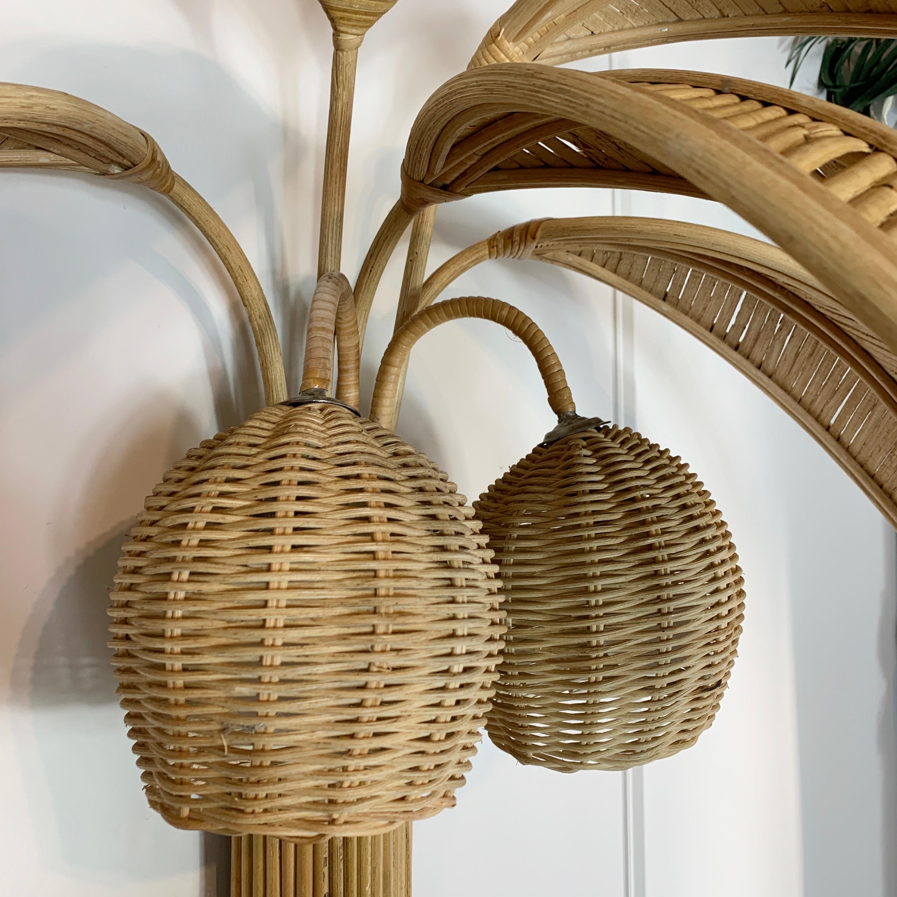 Large Rattan Palm Tree Floor Standing Wall Lights In Good Condition In Hastings, GB