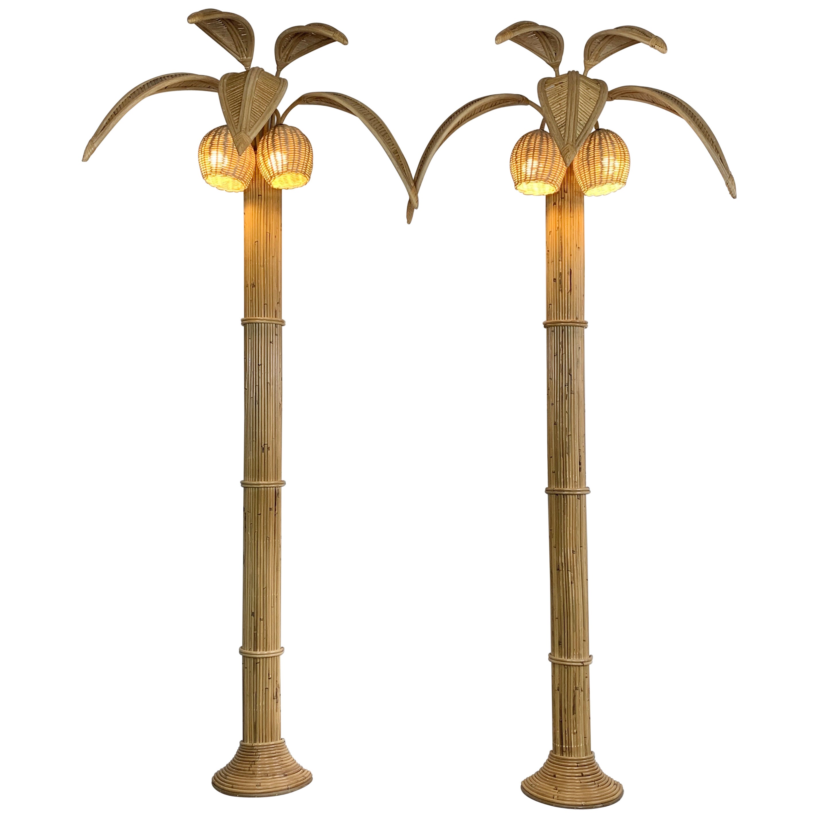 Large Rattan Palm Tree Floor Standing Wall Lights