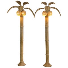 Large Rattan Palm Tree Floor Standing Wall Lights