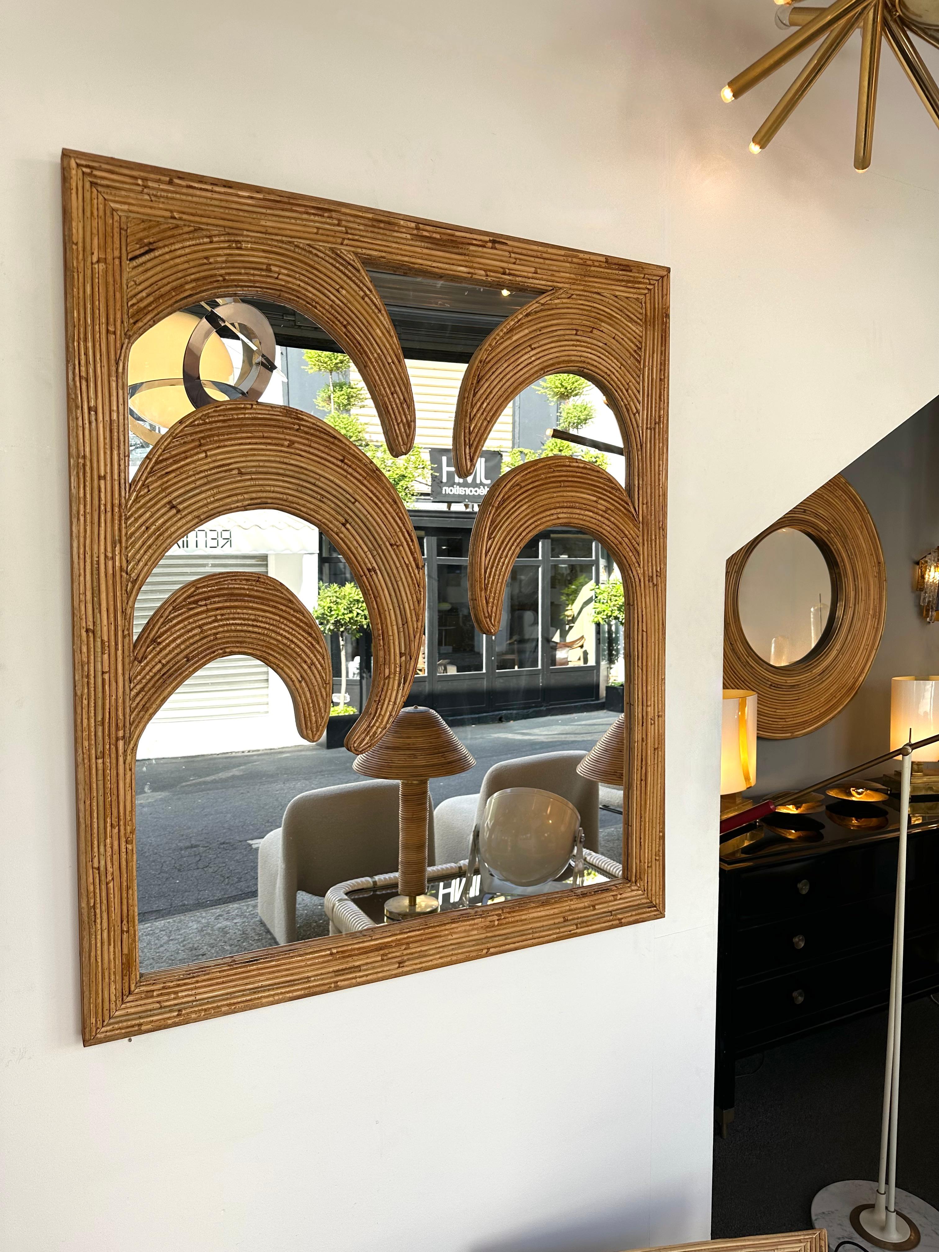 Large Rattan Palm Tree Mirror by Vivai Del Sud. Italy, 1970s 3