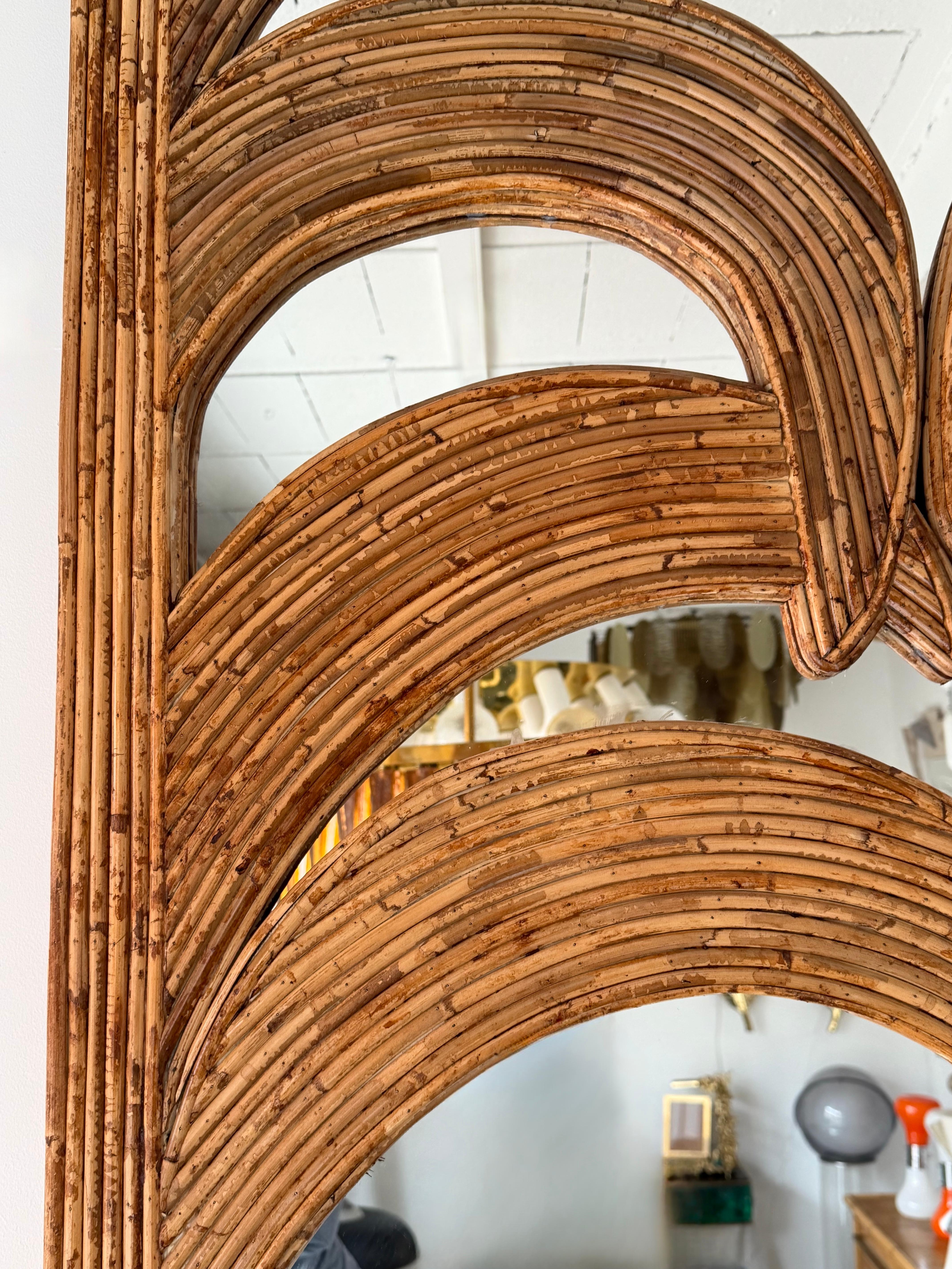 Large Rattan Palm Tree Mirror by Vivai Del Sud. Italy, 1970s en vente 3