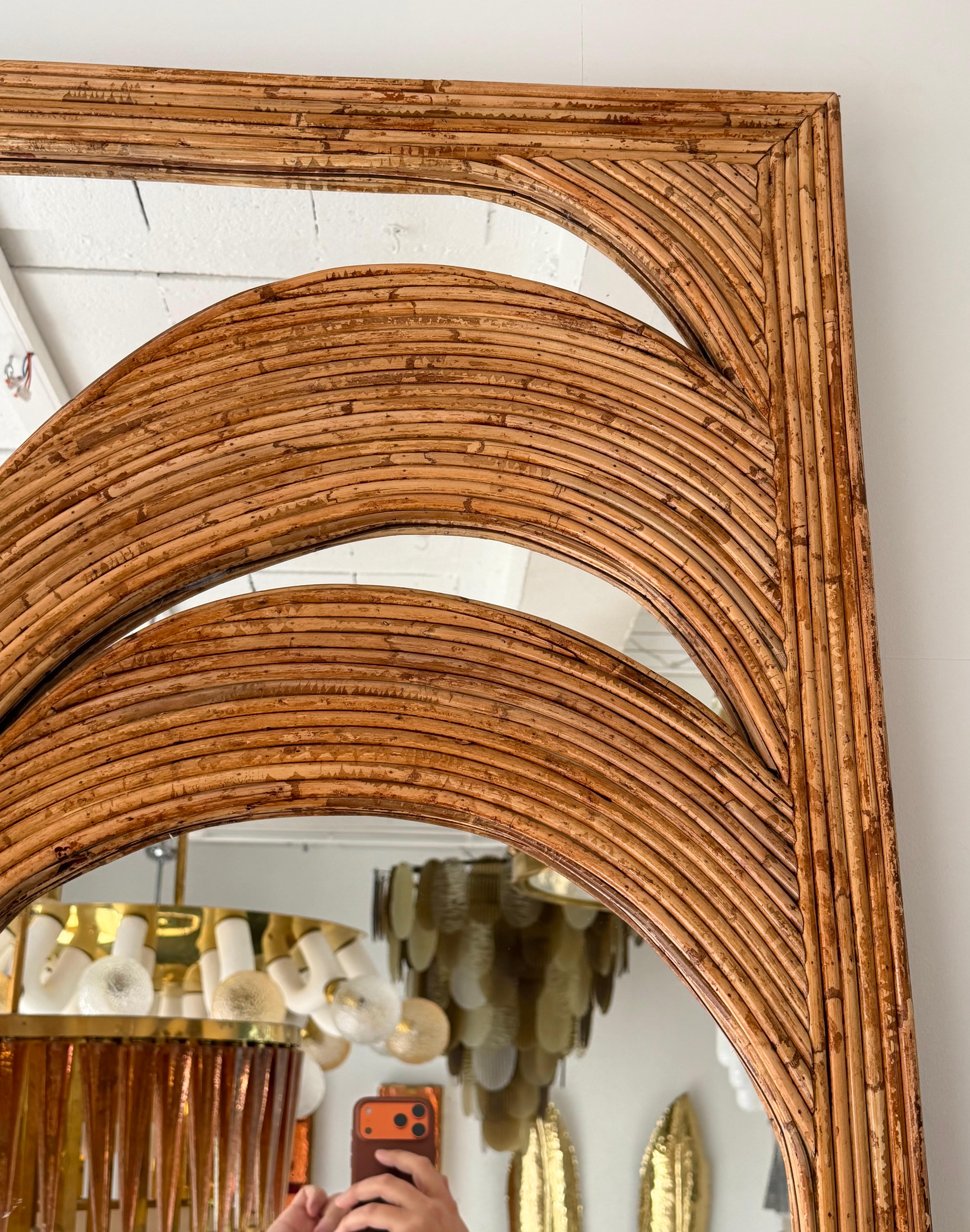 Large Rattan Palm Tree Mirror by Vivai Del Sud. Italy, 1970s en vente 6