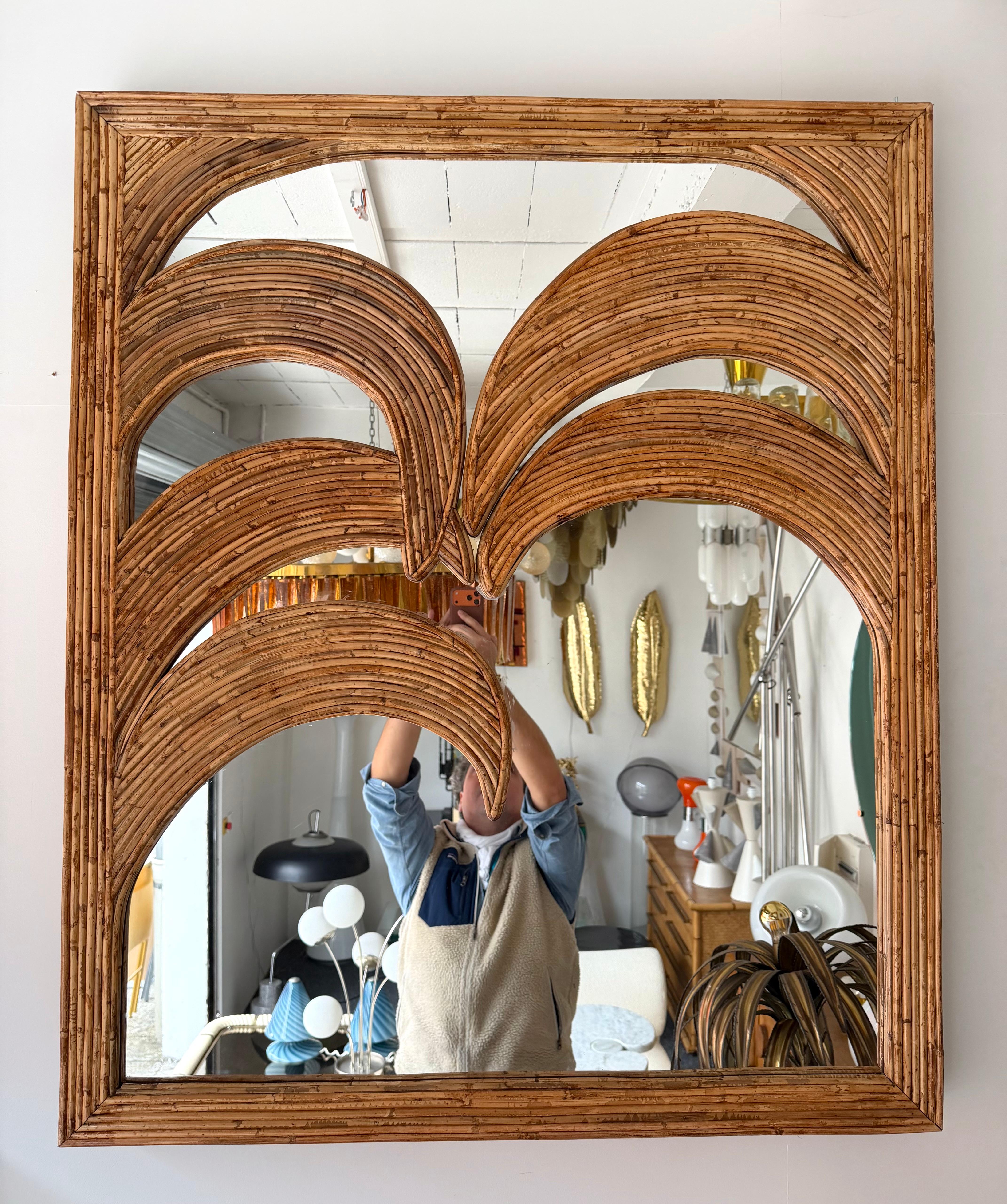 Large Rattan Palm Tree Mirror by Vivai Del Sud. Italy, 1970s en vente 7