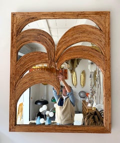 Large Rattan Palm Tree Mirror by Vivai Del Sud. Italy, 1970s