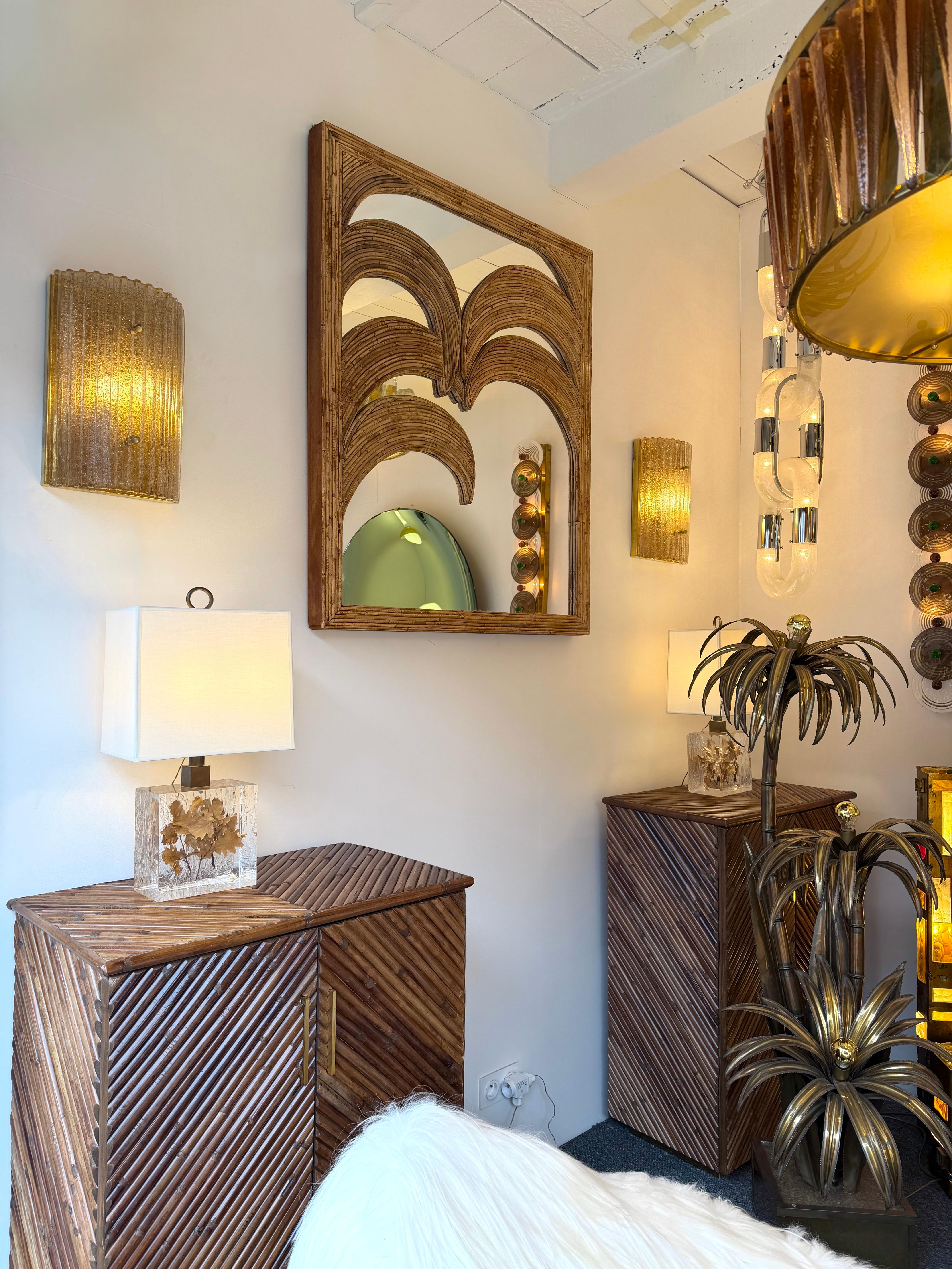 Mid-Century Modern Large Rattan Palm Tree Mirror by Vivai Del Sud. Italy, 1970s en vente