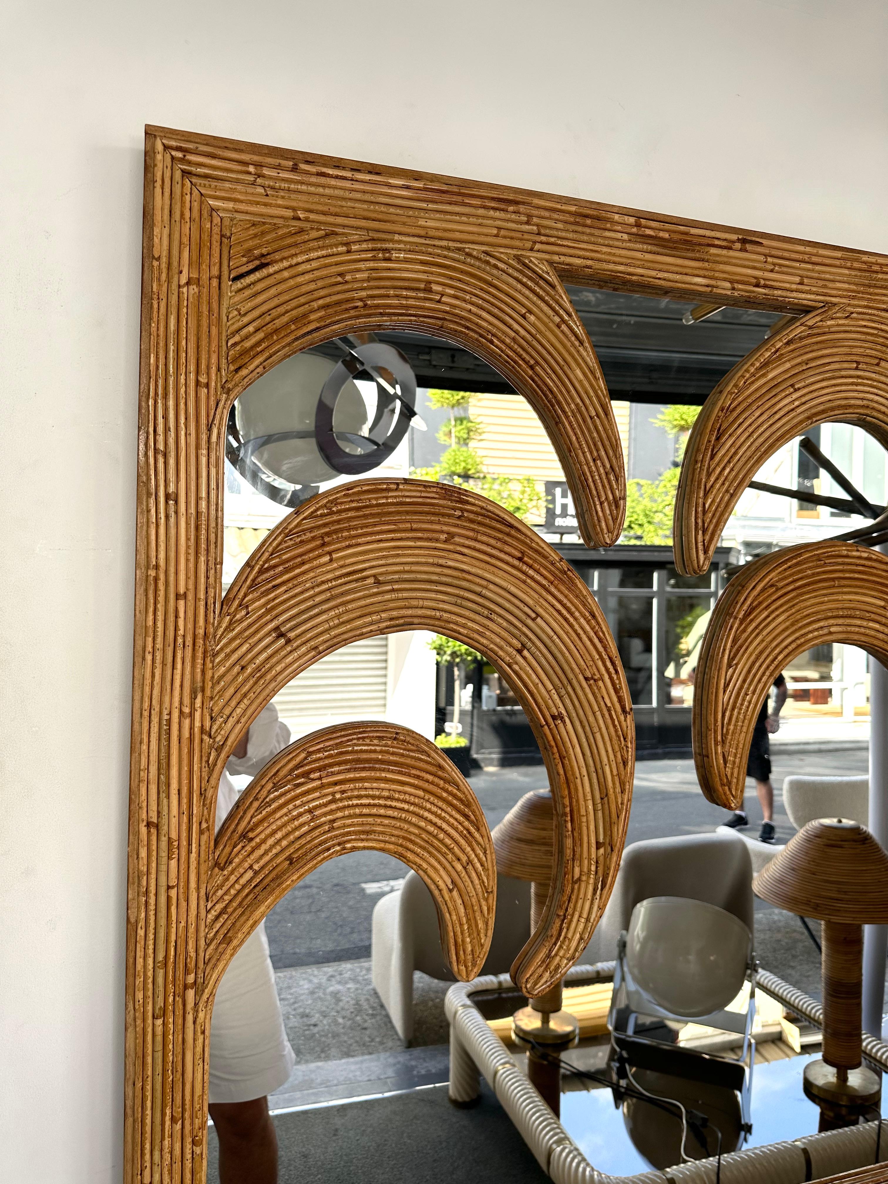 Italian Large Rattan Palm Tree Mirror by Vivai Del Sud. Italy, 1970s