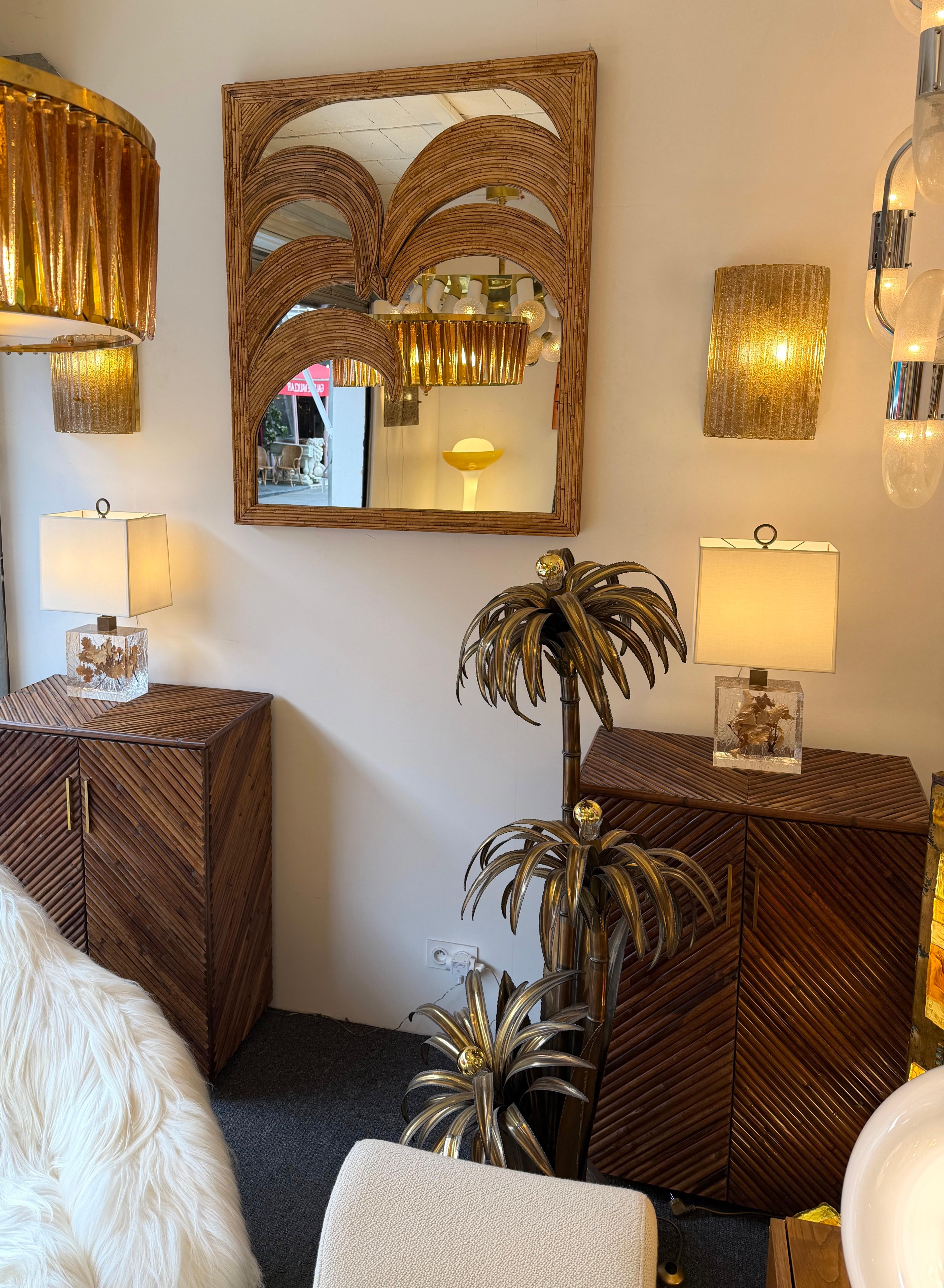 italien Large Rattan Palm Tree Mirror by Vivai Del Sud. Italy, 1970s en vente