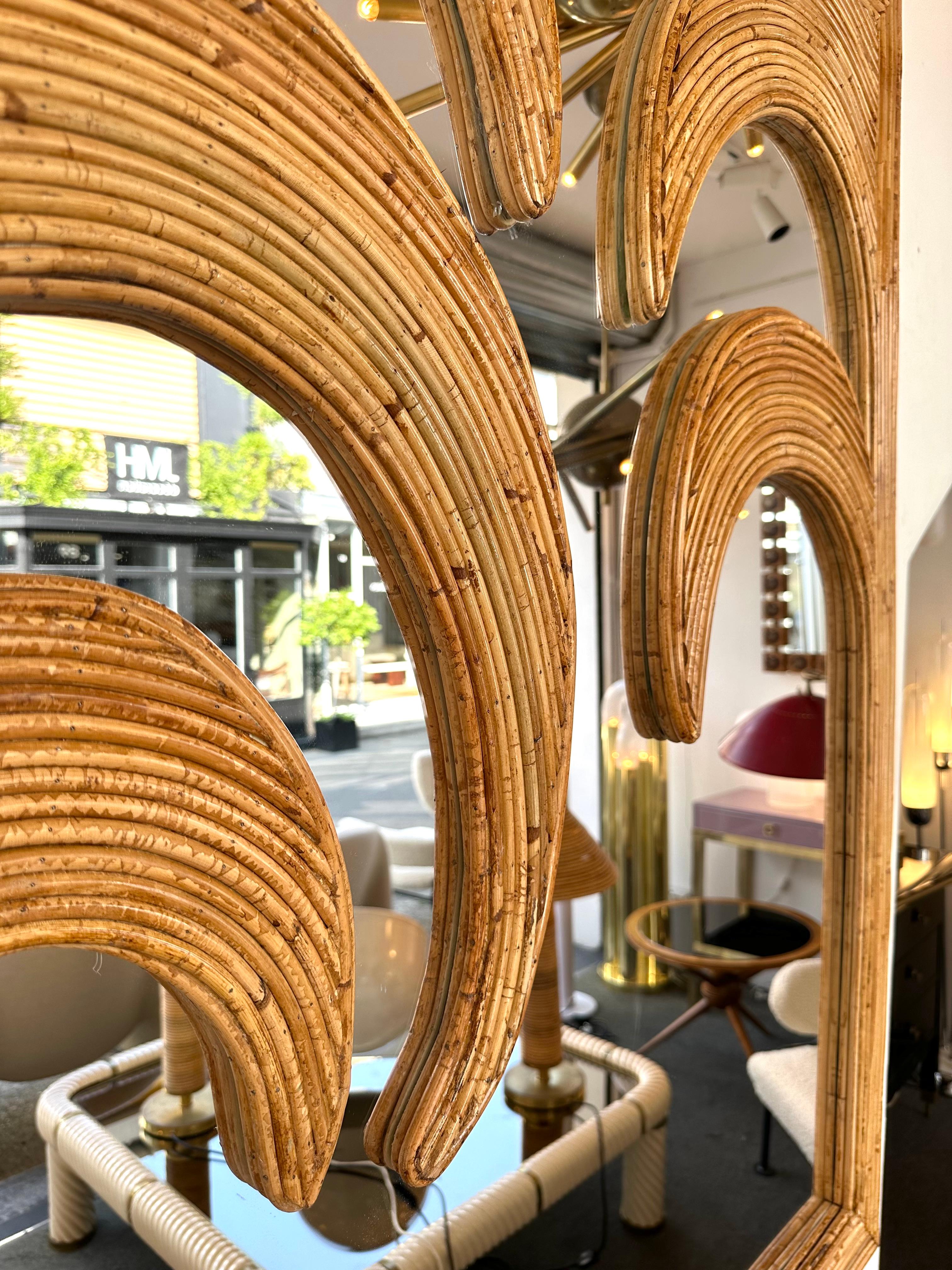 Late 20th Century Large Rattan Palm Tree Mirror by Vivai Del Sud. Italy, 1970s