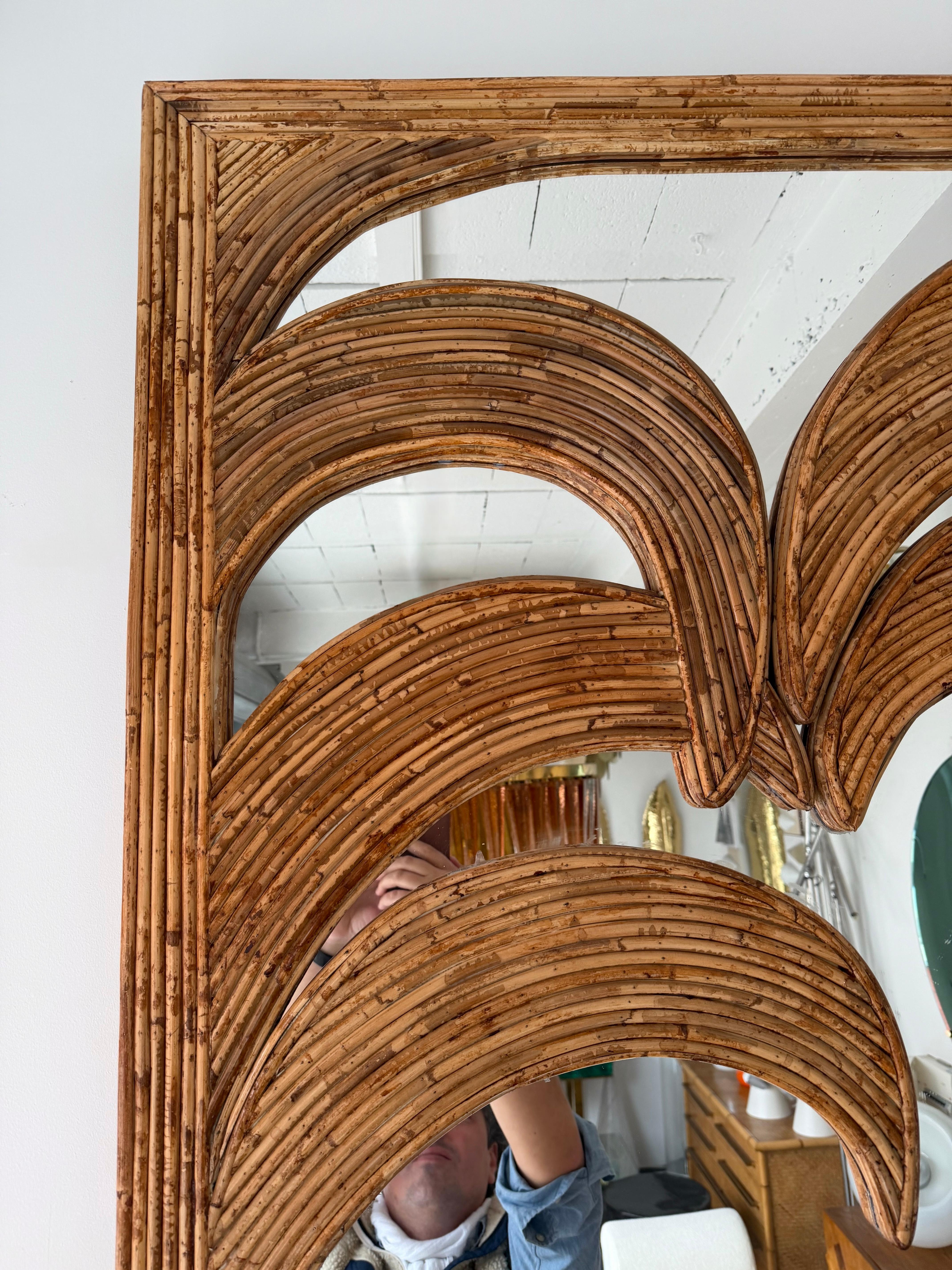 Fin du 20e siècle Large Rattan Palm Tree Mirror by Vivai Del Sud. Italy, 1970s en vente