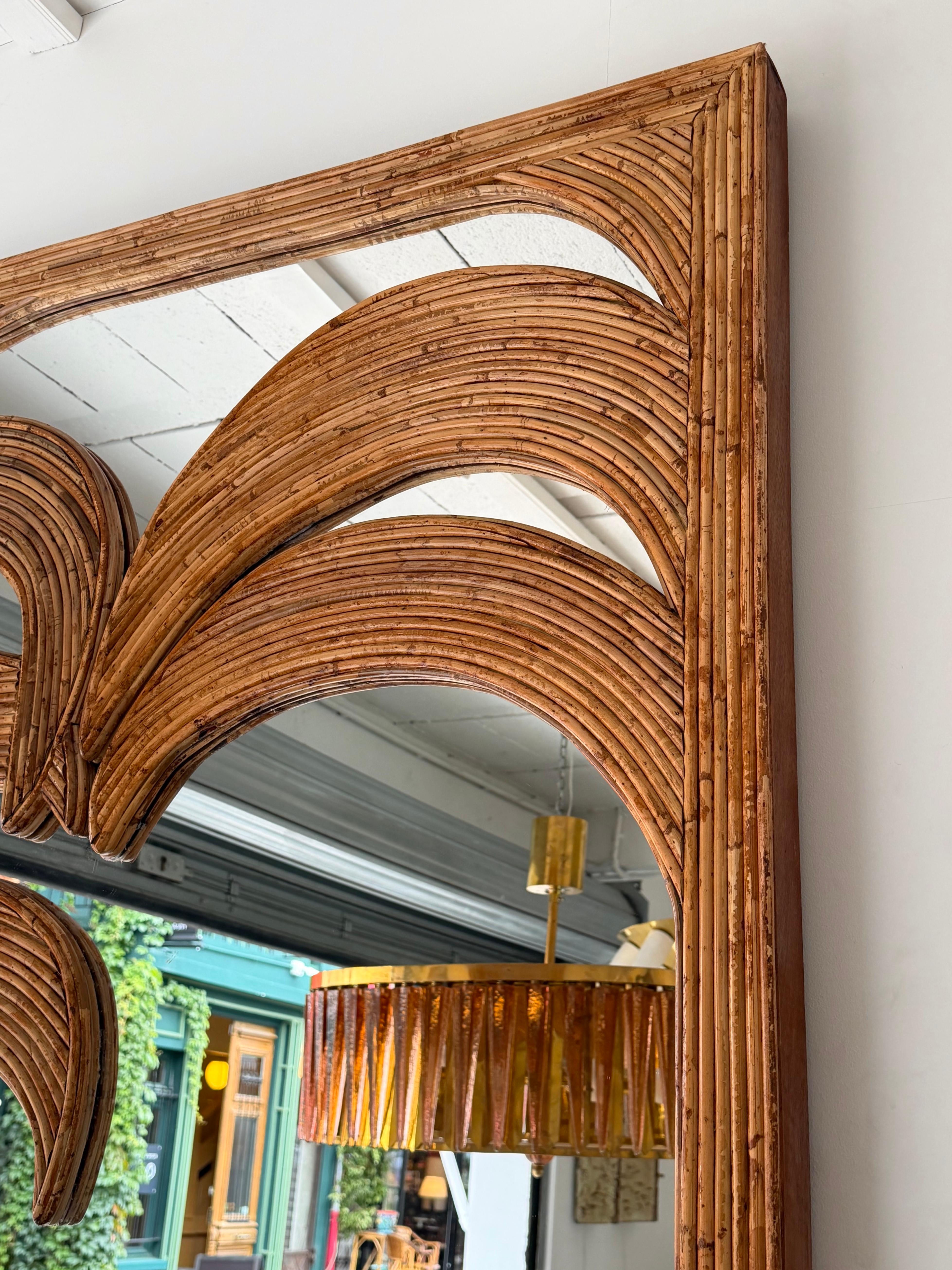 Bambou Large Rattan Palm Tree Mirror by Vivai Del Sud. Italy, 1970s en vente