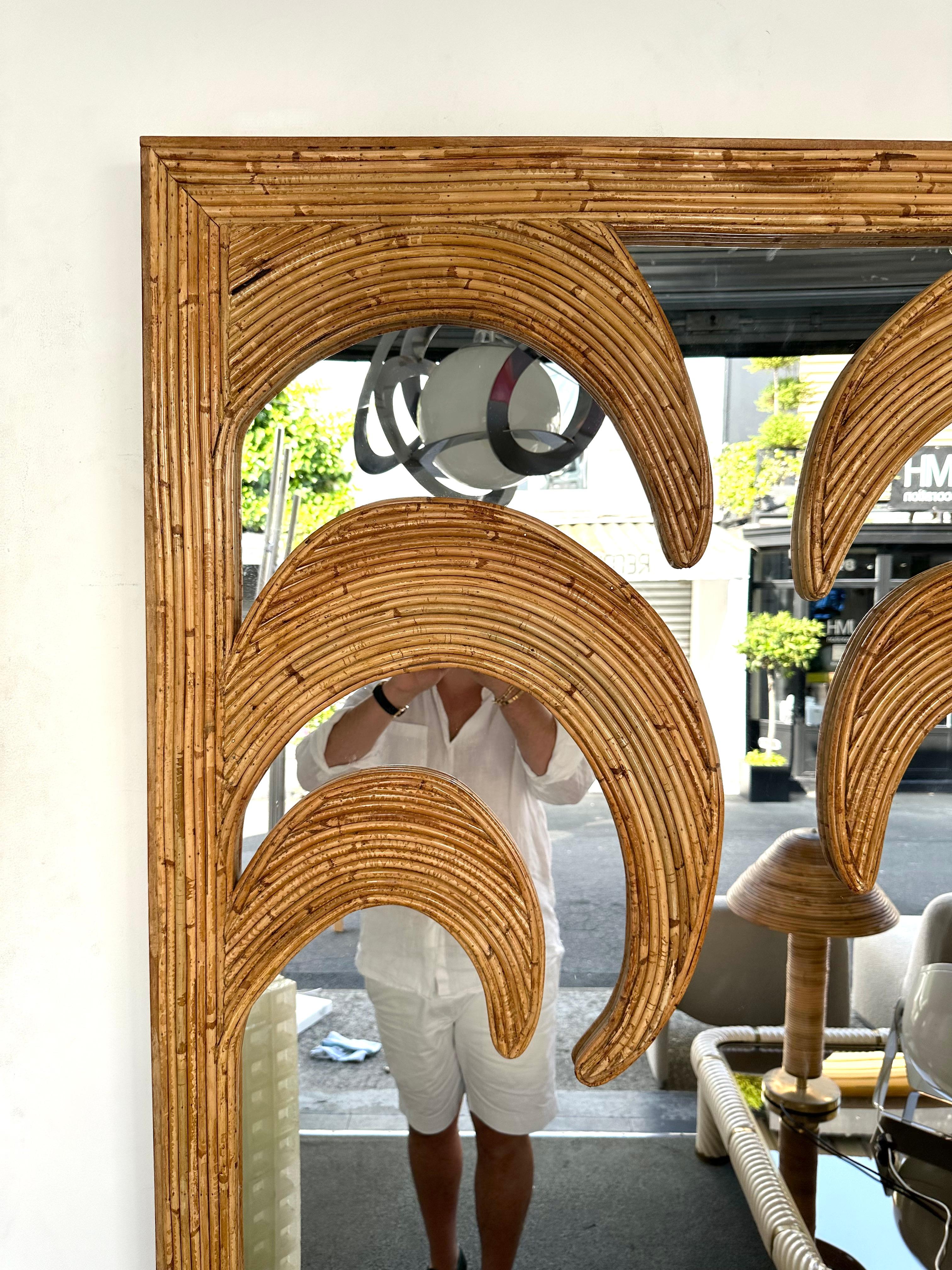 Large Rattan Palm Tree Mirror by Vivai Del Sud. Italy, 1970s 1