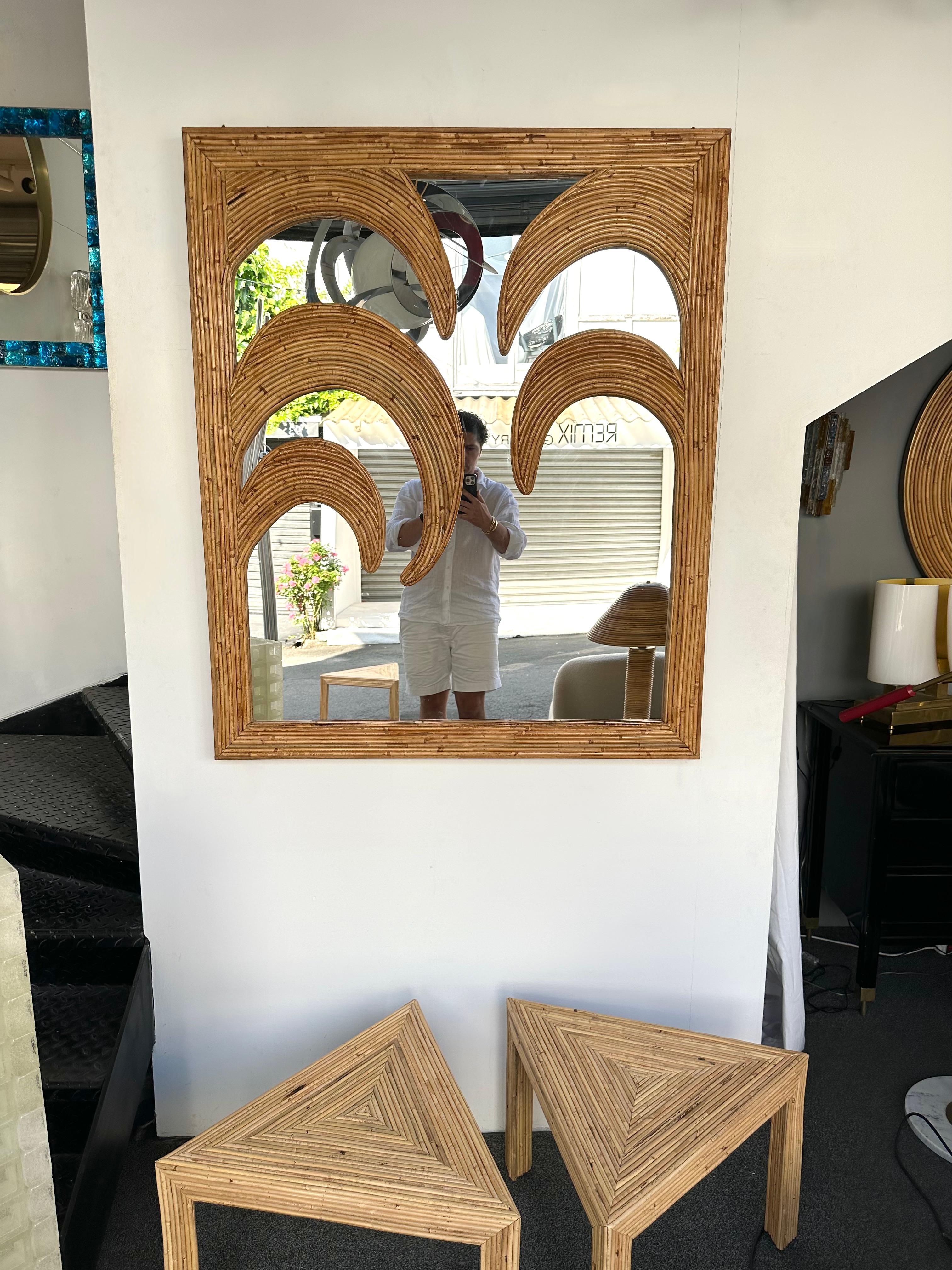 Large Rattan Palm Tree Mirror by Vivai Del Sud. Italy, 1970s 2