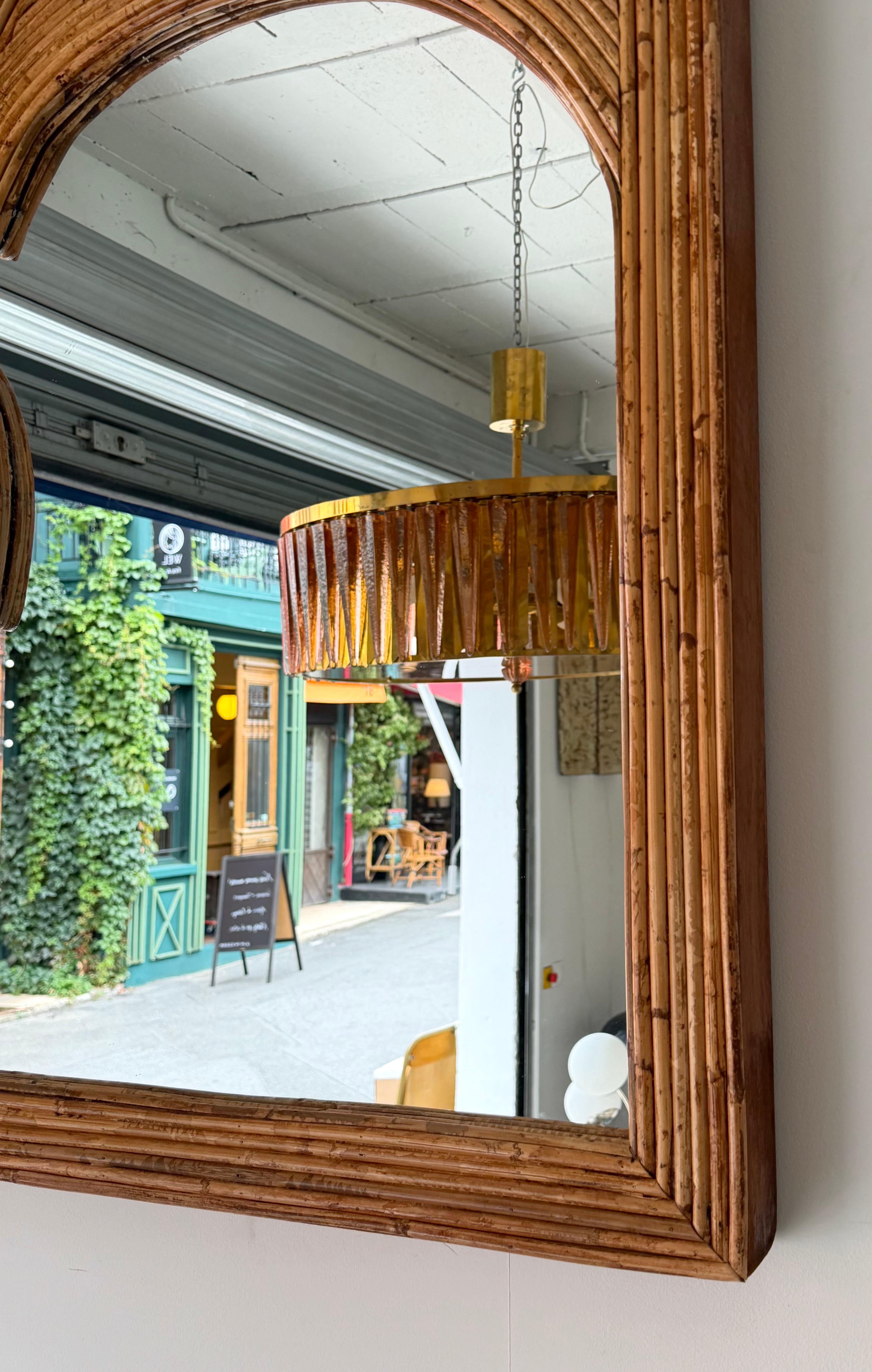 Large Rattan Palm Tree Mirror by Vivai Del Sud. Italy, 1970s en vente 2