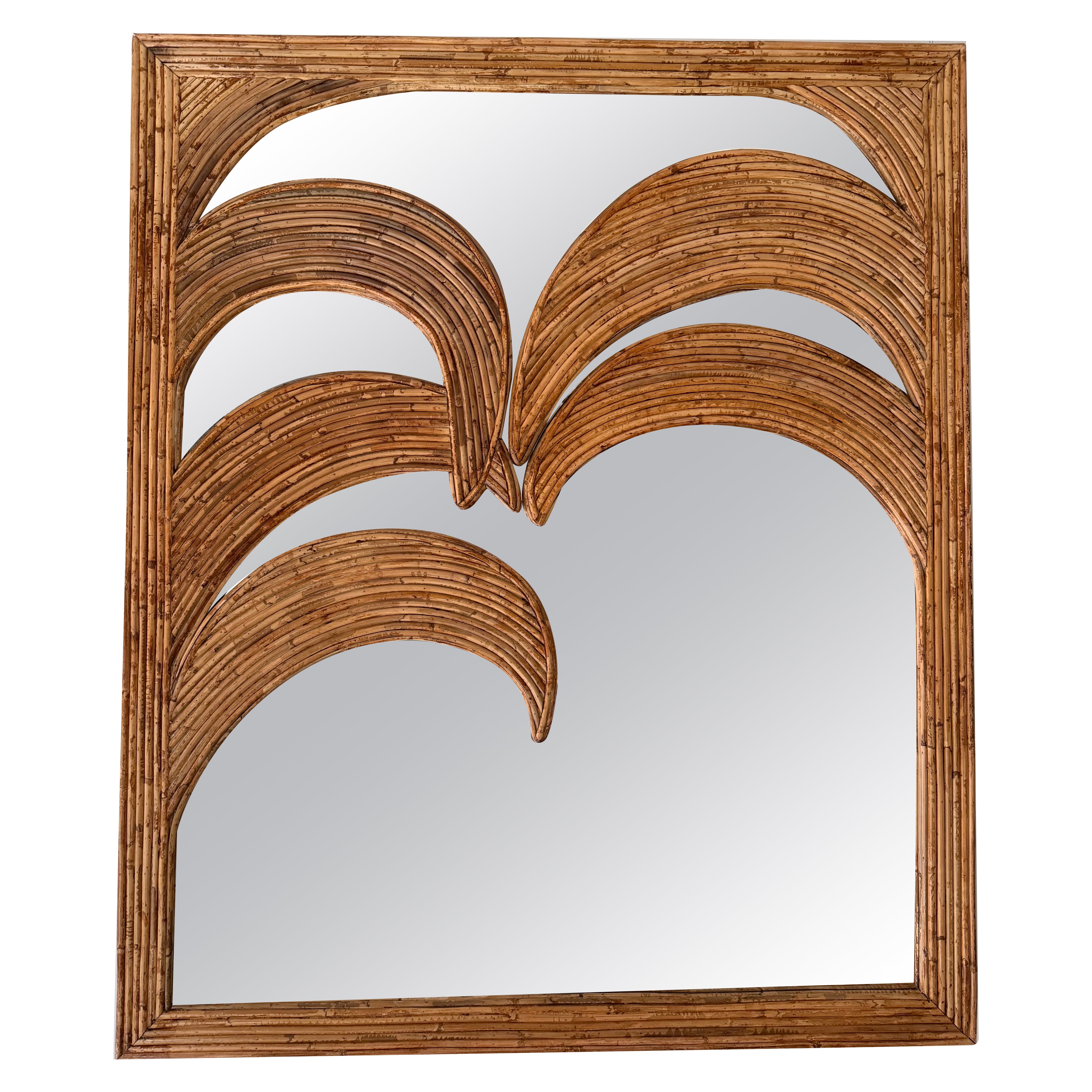 Large Rattan Palm Tree Mirror by Vivai Del Sud. Italy, 1970s