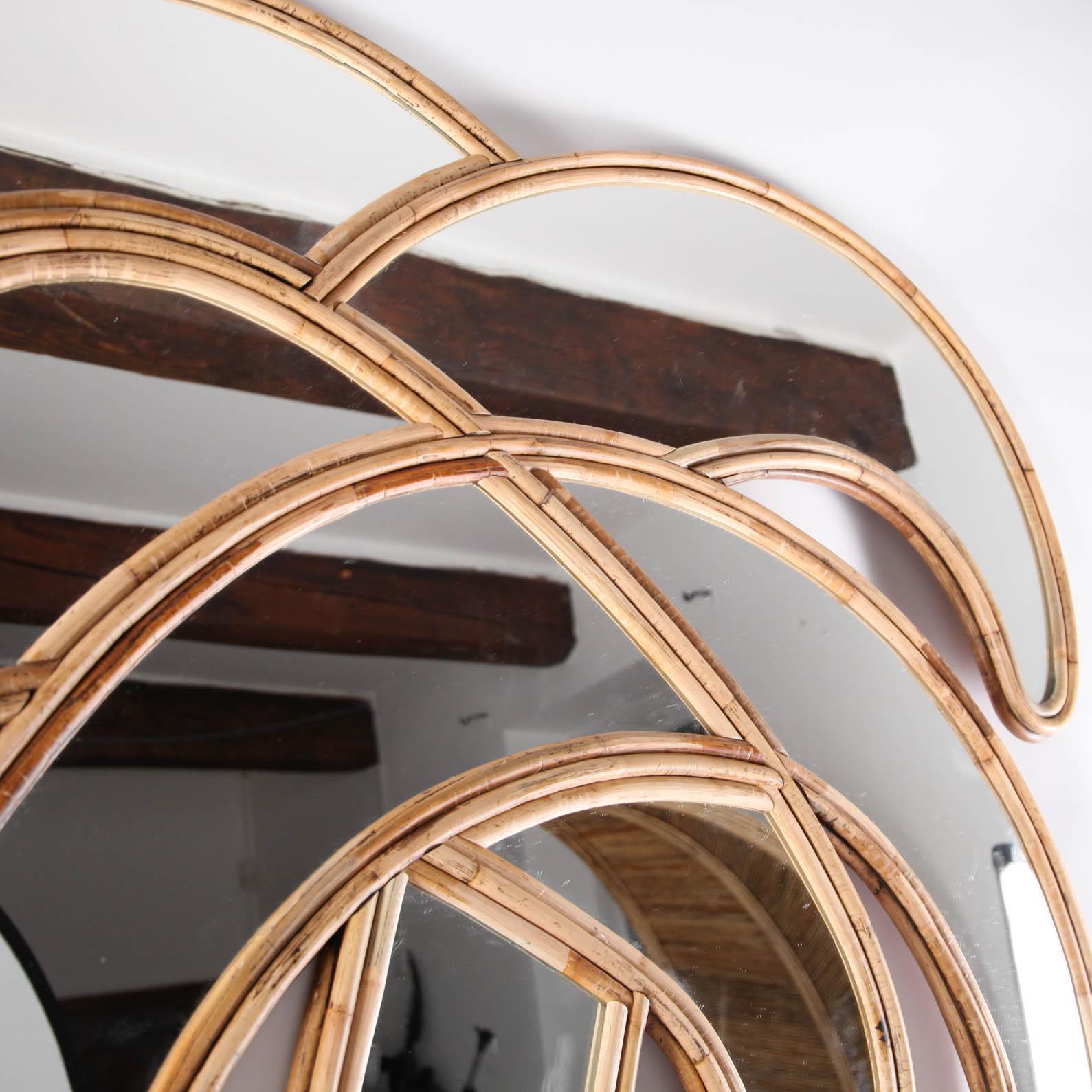 Mid-Century Modern Large Rattan Palm Tree Mirror