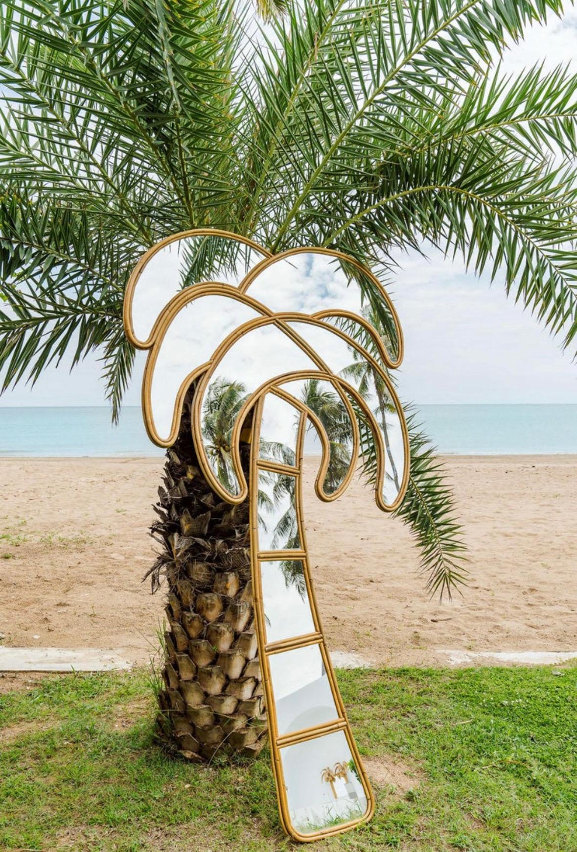Large rattan « palmtree » mirror  5