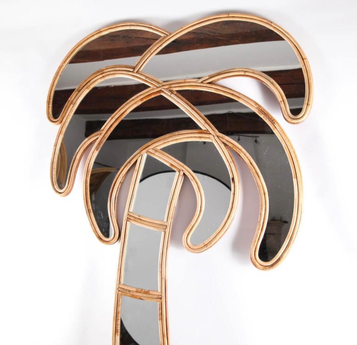 Contemporary Large rattan « palmtree » mirror  For Sale