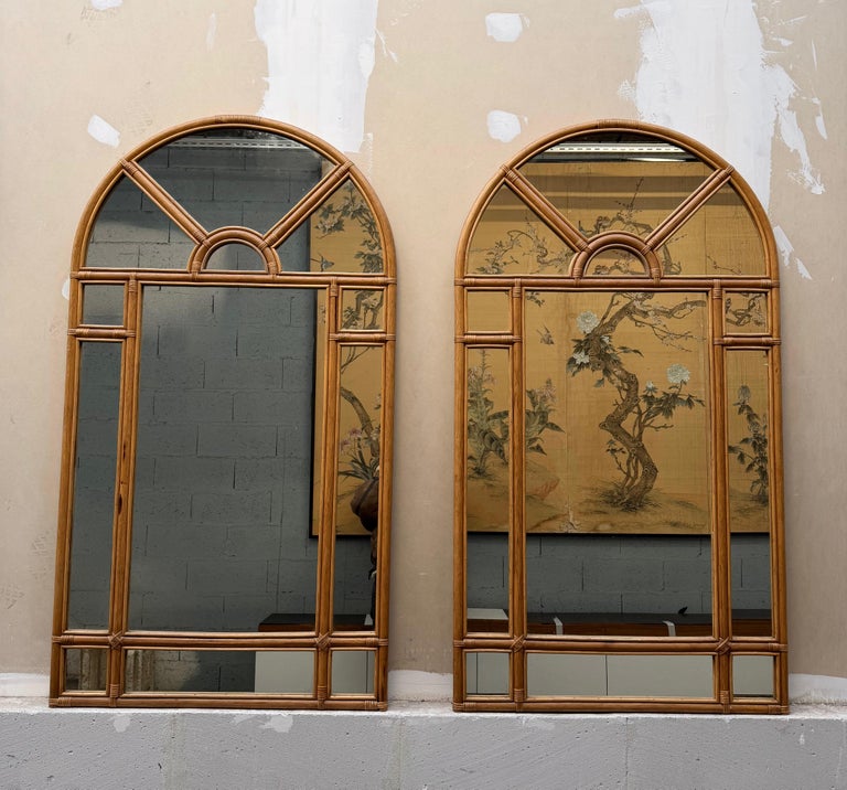 Large Rattan Parclosed Mirror . Italy, 1970s For Sale at 1stDibs